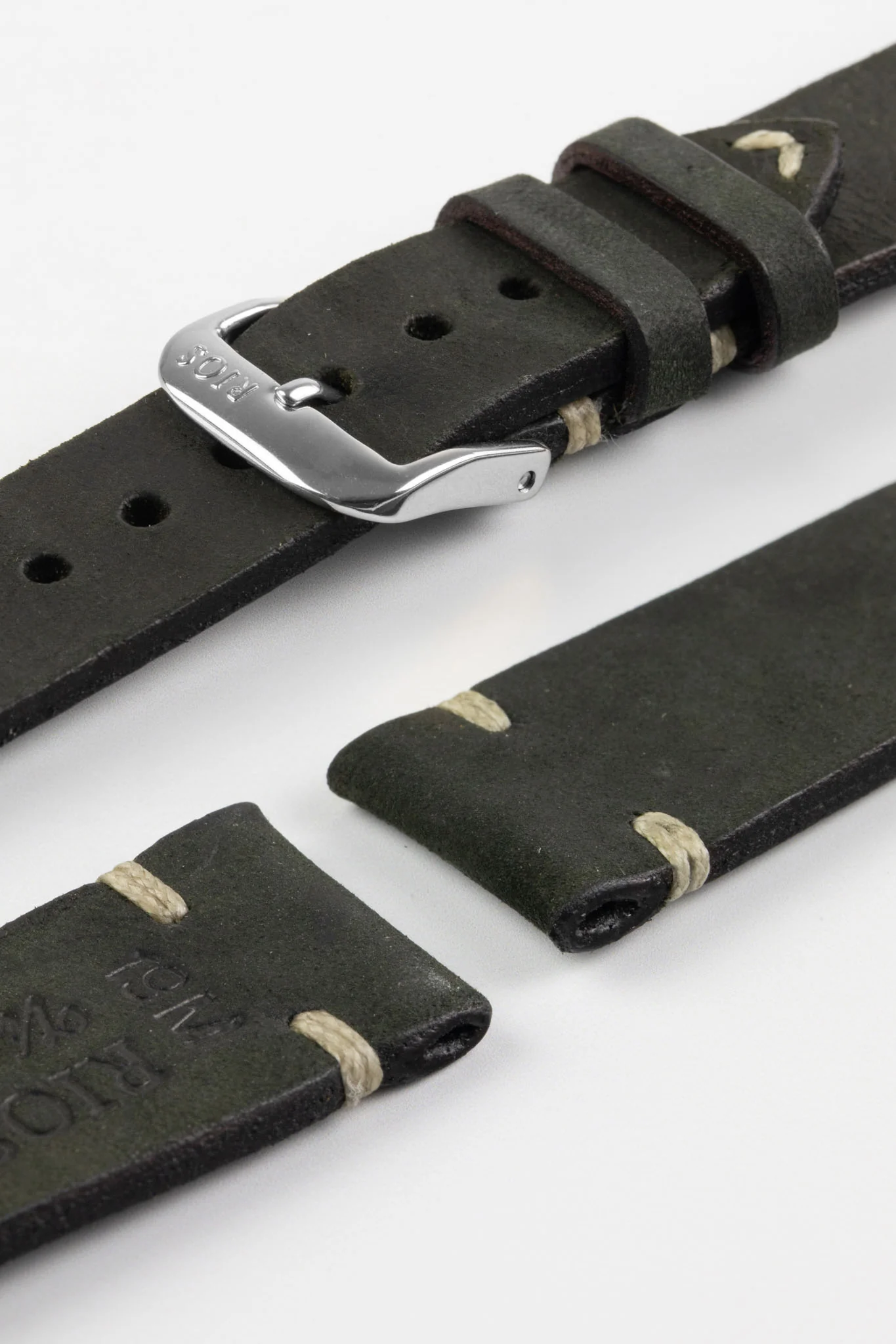 RIOS1931 BEDFORD Genuine Vintage Leather Watch Strap in BLACK - Image 7