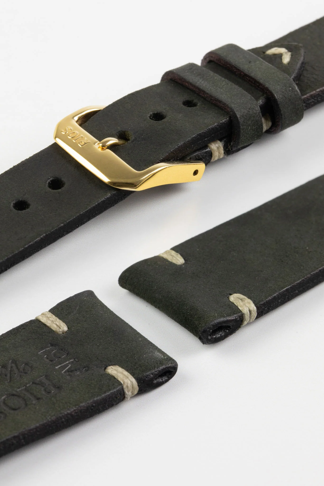 RIOS1931 BEDFORD Genuine Vintage Leather Watch Strap in BLACK - Image 8