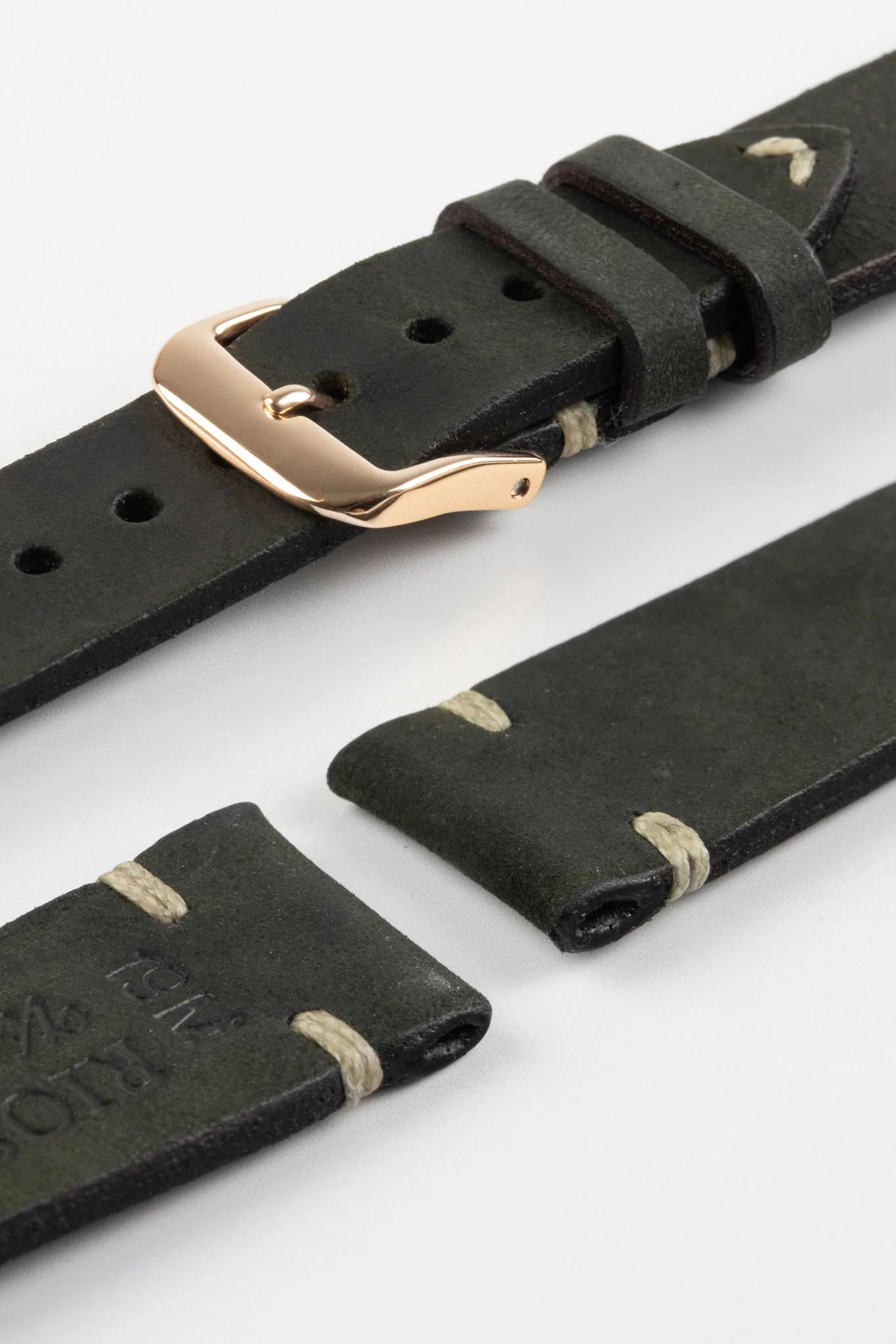 RIOS1931 BEDFORD Genuine Vintage Leather Watch Strap in BLACK - Image 9