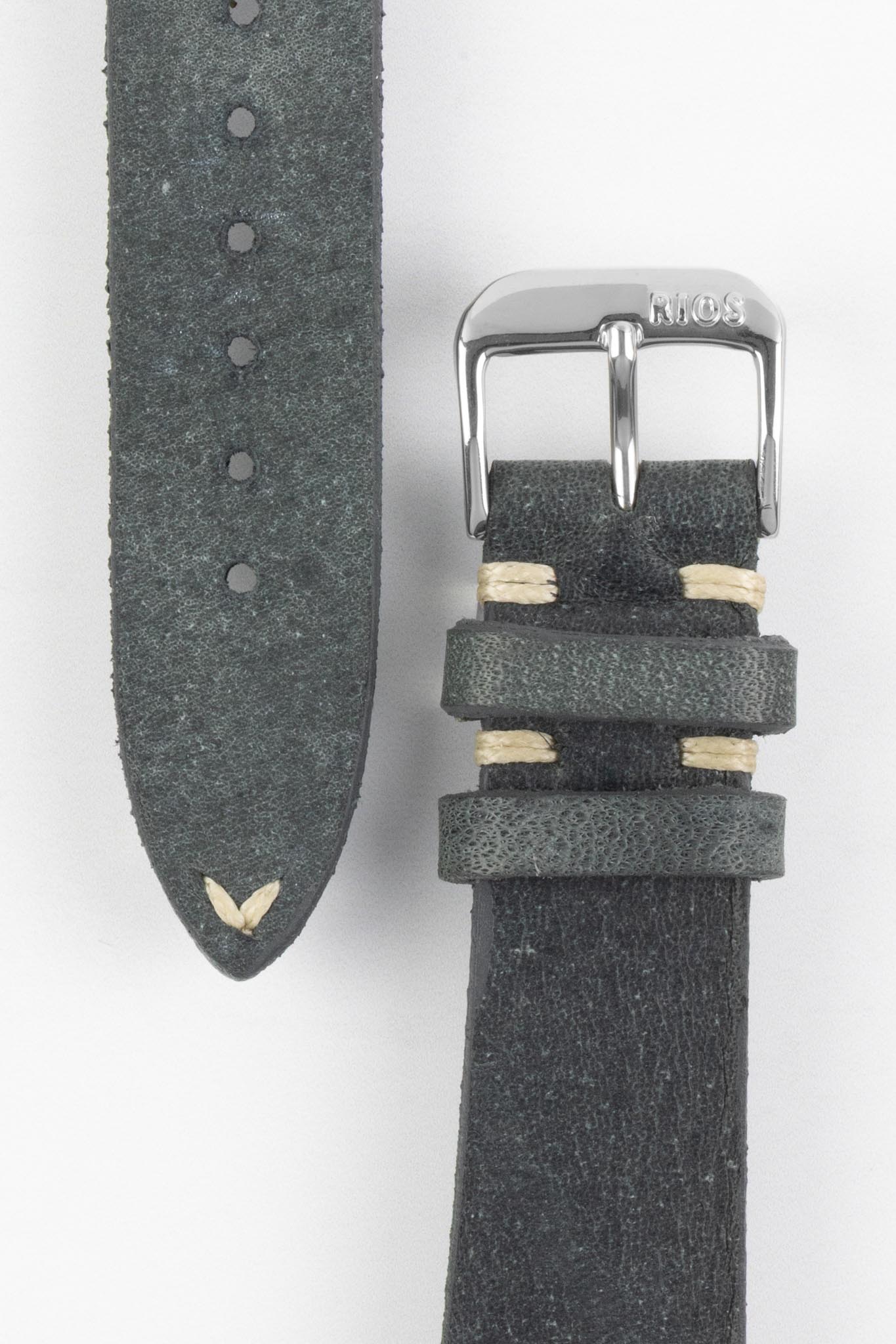 RIOS1931 BEDFORD Genuine Vintage Leather Watch Strap in STONE GREY - Image 3