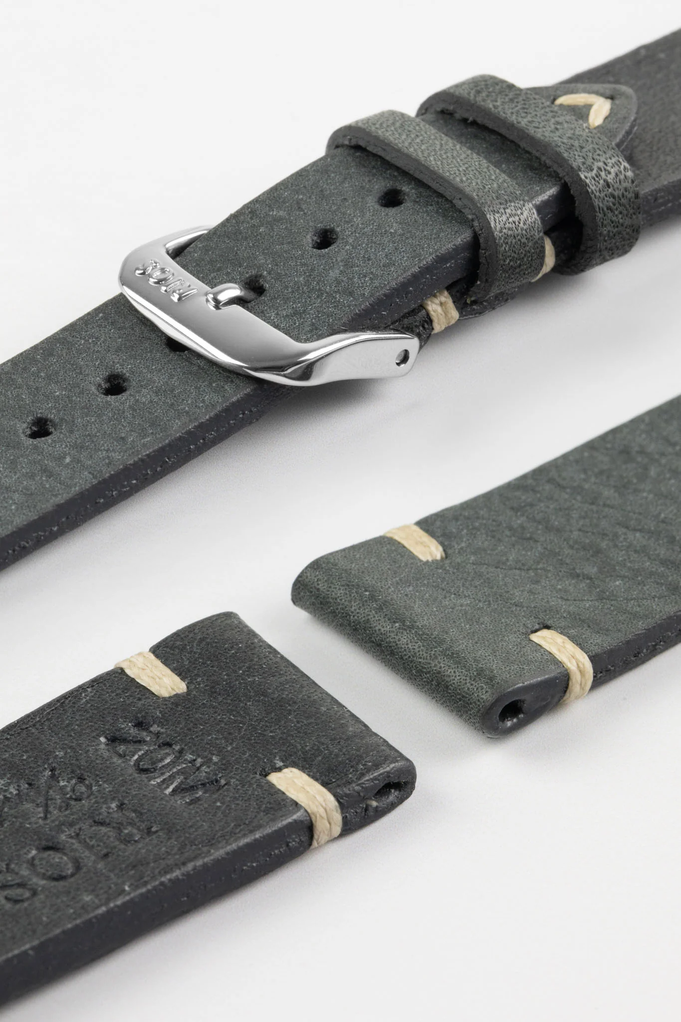 RIOS1931 BEDFORD Genuine Vintage Leather Watch Strap in STONE GREY - Image 7