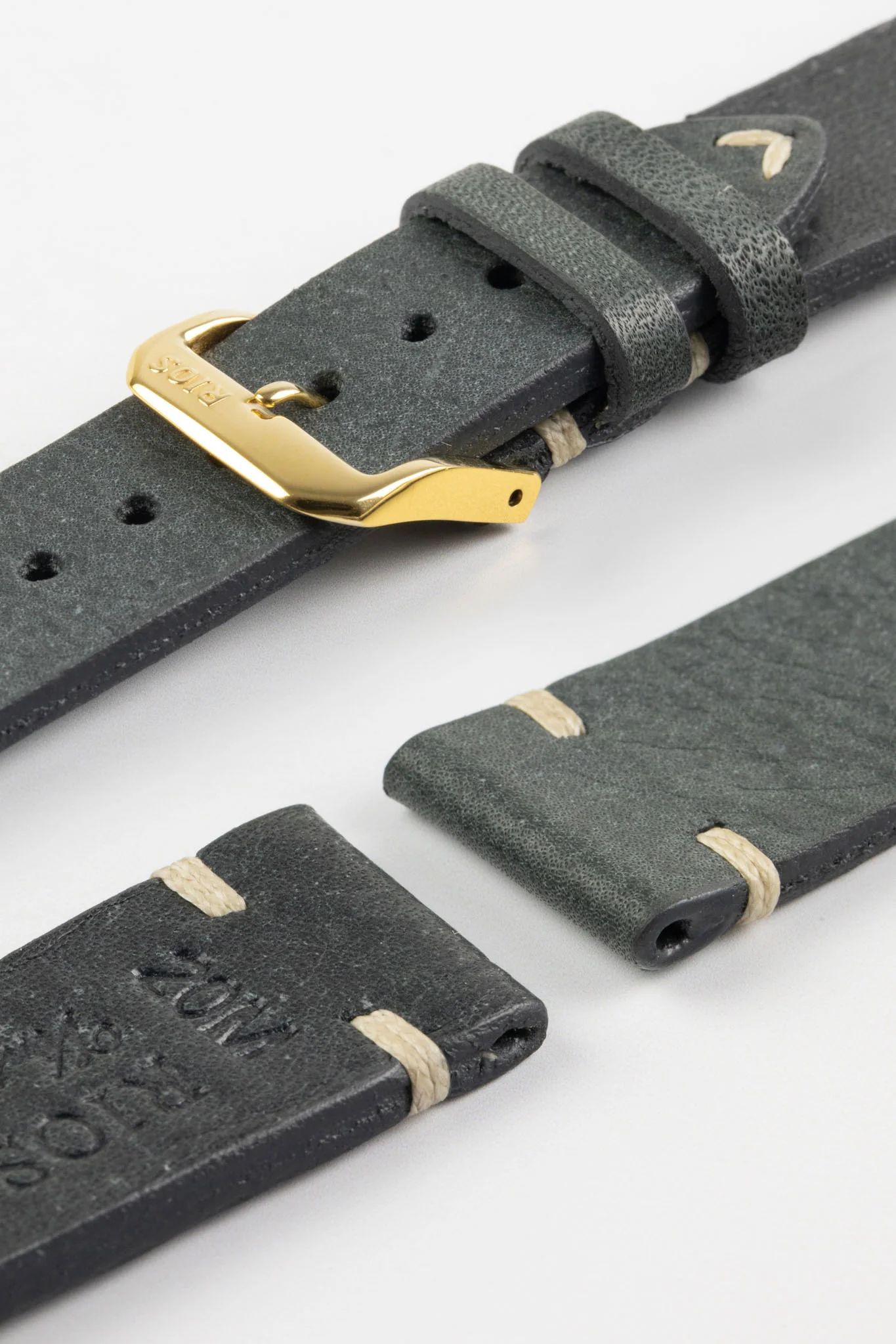 RIOS1931 BEDFORD Genuine Vintage Leather Watch Strap in STONE GREY - Image 8