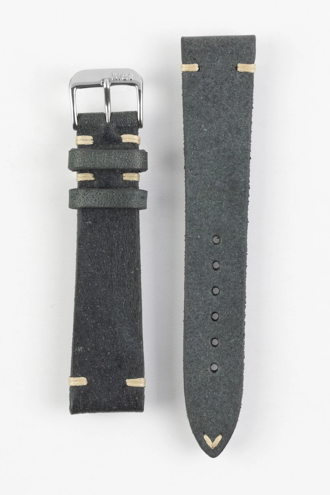 RIOS1931 BEDFORD Genuine Vintage Leather Watch Strap in STONE GREY - Image 9