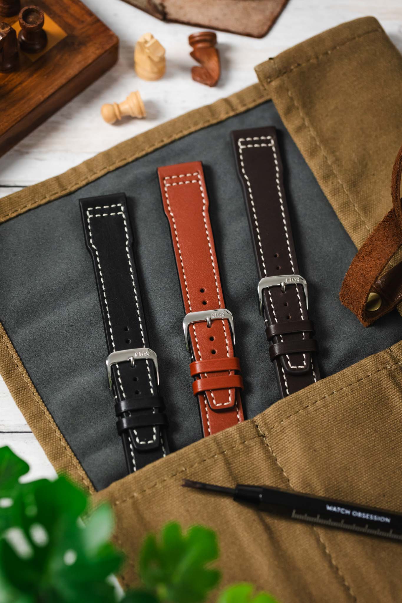 RIOS1931 BLIZZARD Genuine Calfskin Leather Watch Strap in Mocha - Image 3