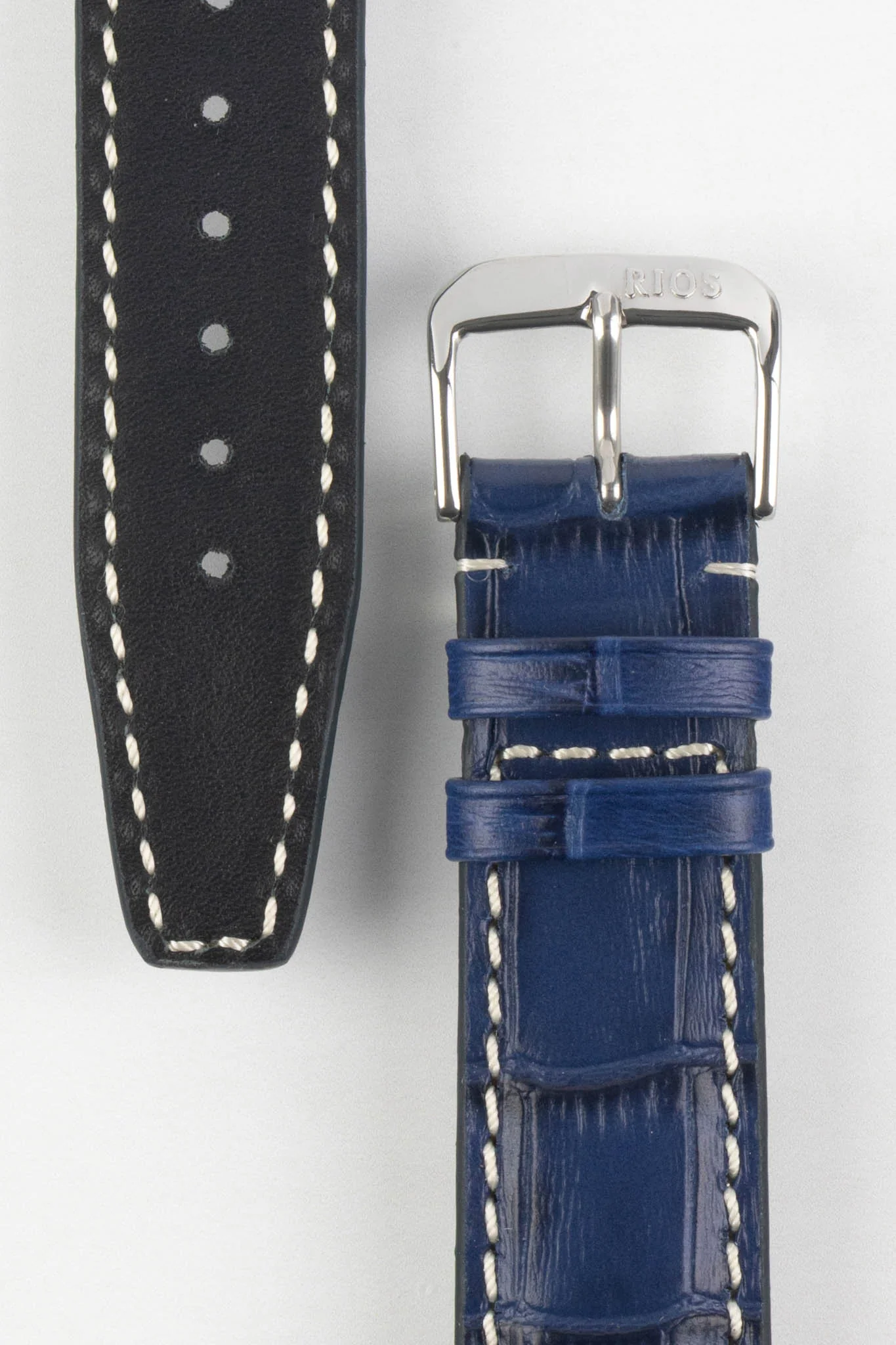 RIOS1931 BOSTON Alligator-Embossed Leather Watch Strap in NAVY BLUE - Image 3