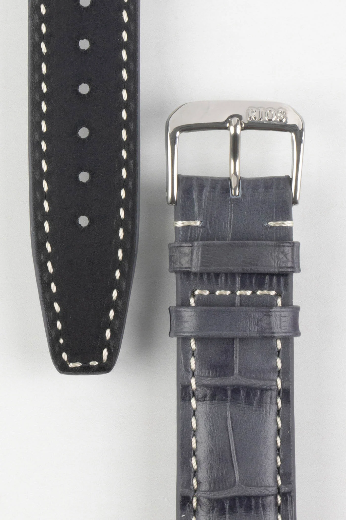 RIOS1931 BOSTON Alligator-Embossed Leather Watch Strap in STONE GREY - Image 3