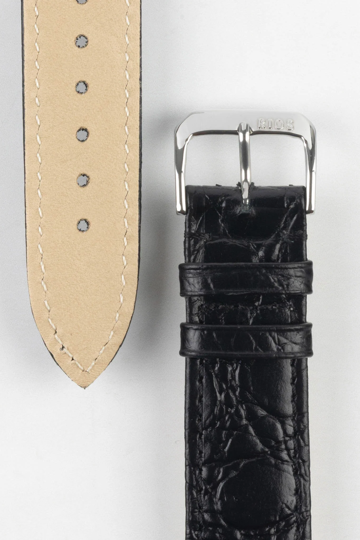 RIOS1931 BRAZIL Crocodile-Embossed Leather Watch Strap in BLACK - Image 3