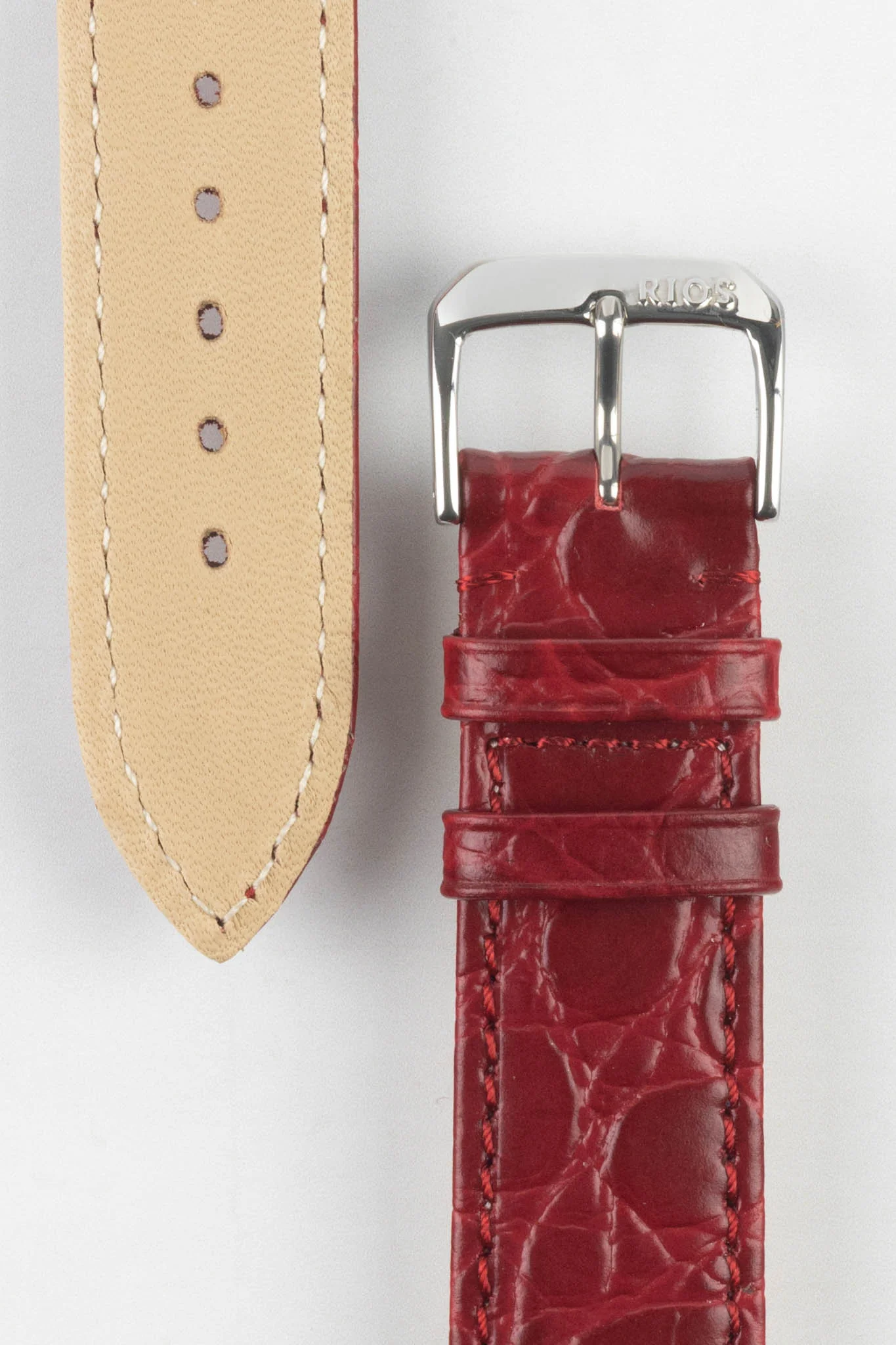 RIOS1931 BRAZIL Crocodile-Embossed Leather Watch Strap in BURGUNDY - Image 3