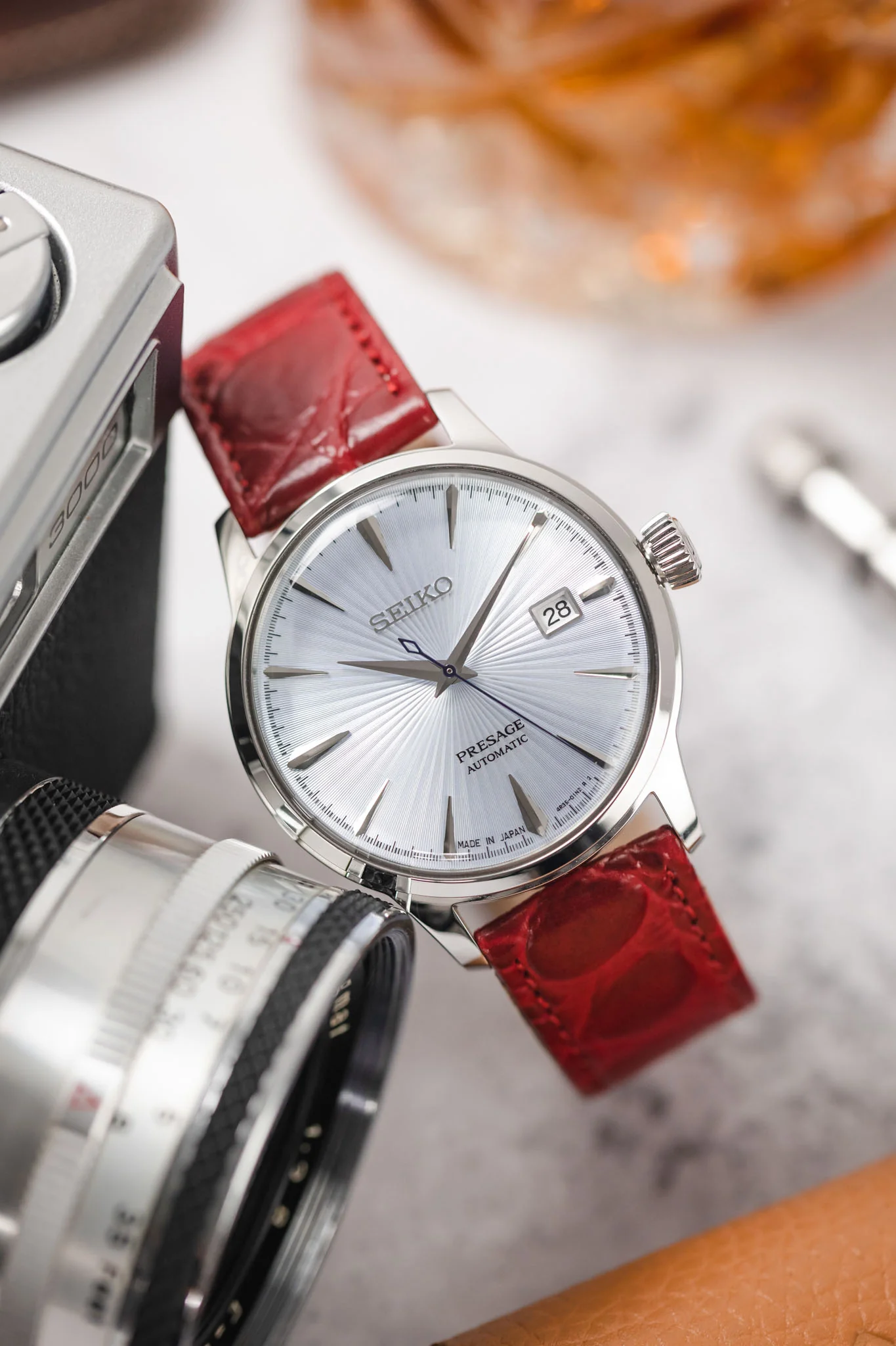 RIOS1931 BRAZIL Crocodile-Embossed Leather Watch Strap in BURGUNDY - Image 4