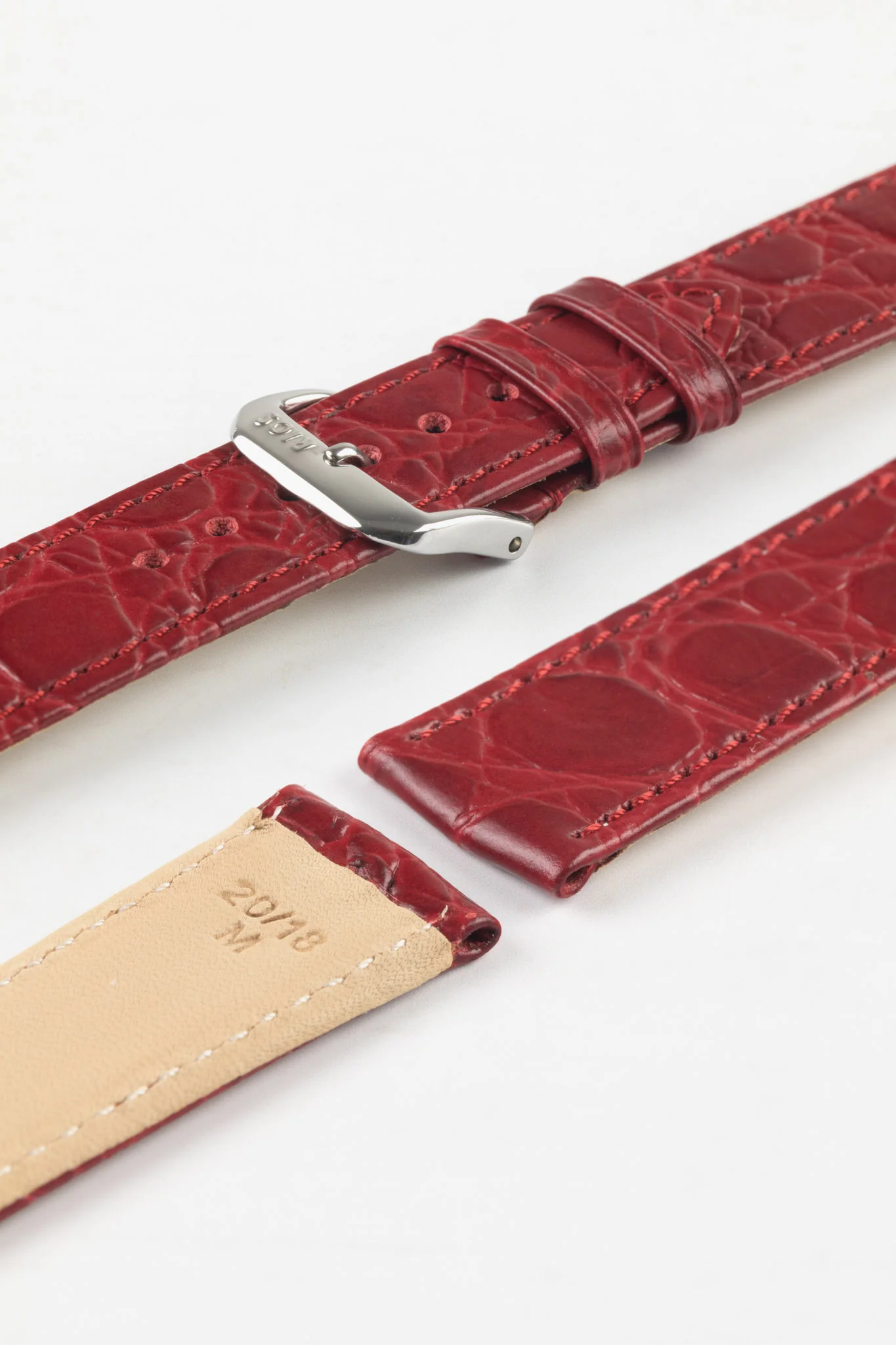 RIOS1931 BRAZIL Crocodile-Embossed Leather Watch Strap in BURGUNDY - Image 7