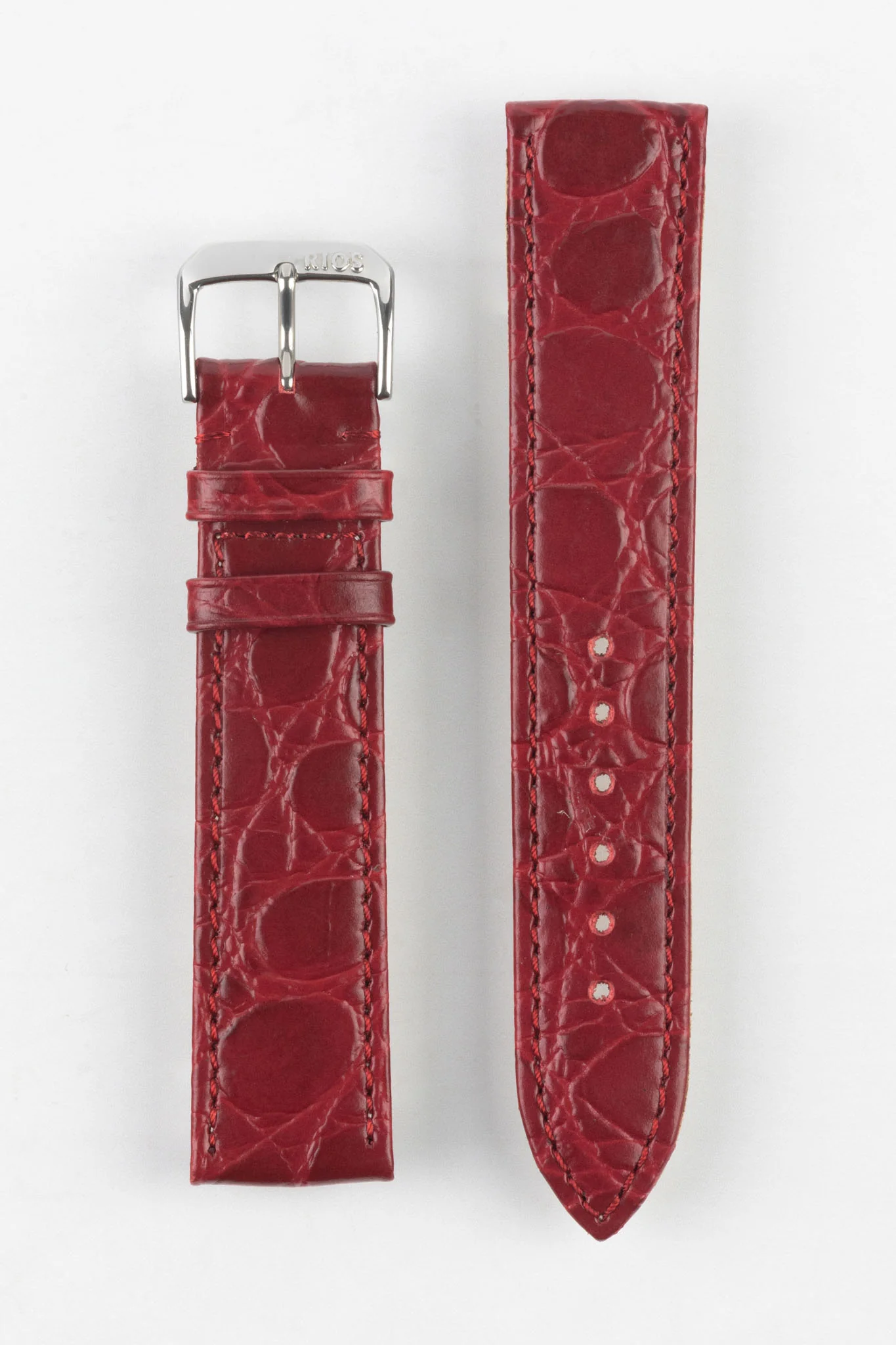 RIOS1931 BRAZIL Crocodile-Embossed Leather Watch Strap in BURGUNDY - Image 9
