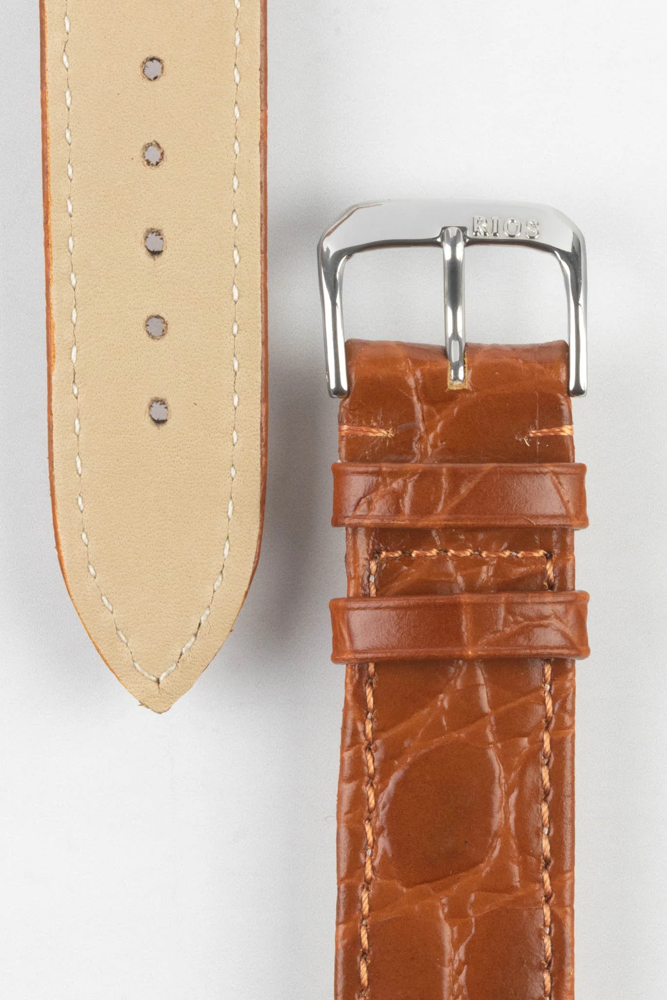 RIOS1931 BRAZIL Crocodile-Embossed Leather Watch Strap in COGNAC - Image 3