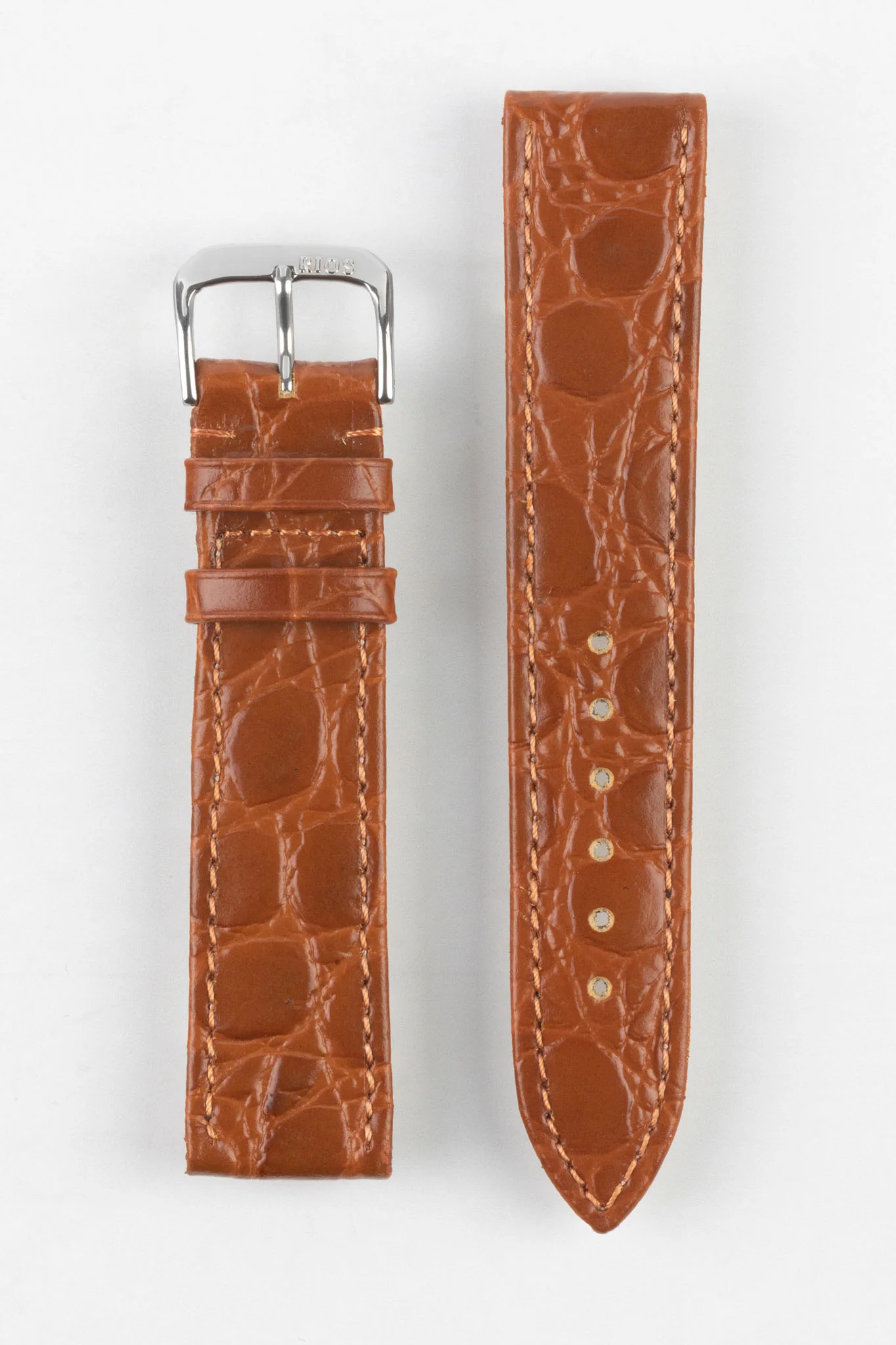 RIOS1931 BRAZIL Crocodile-Embossed Leather Watch Strap in COGNAC - Image 9