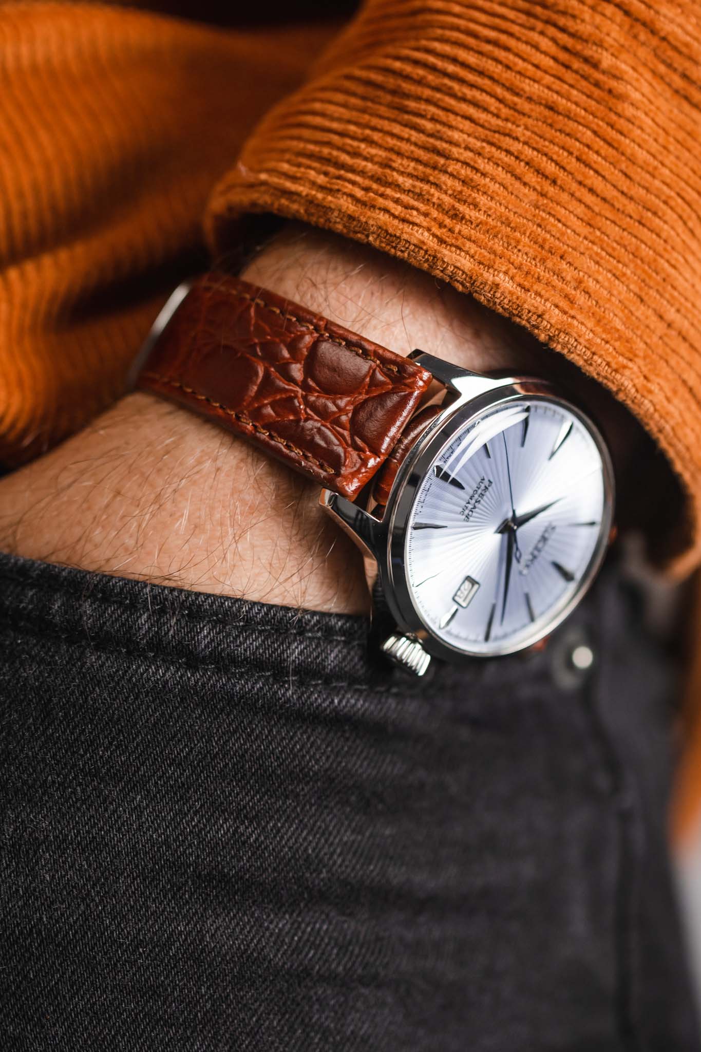 RIOS1931 BRAZIL Crocodile-Embossed Leather Watch Strap in MAHOGANY - Image 6