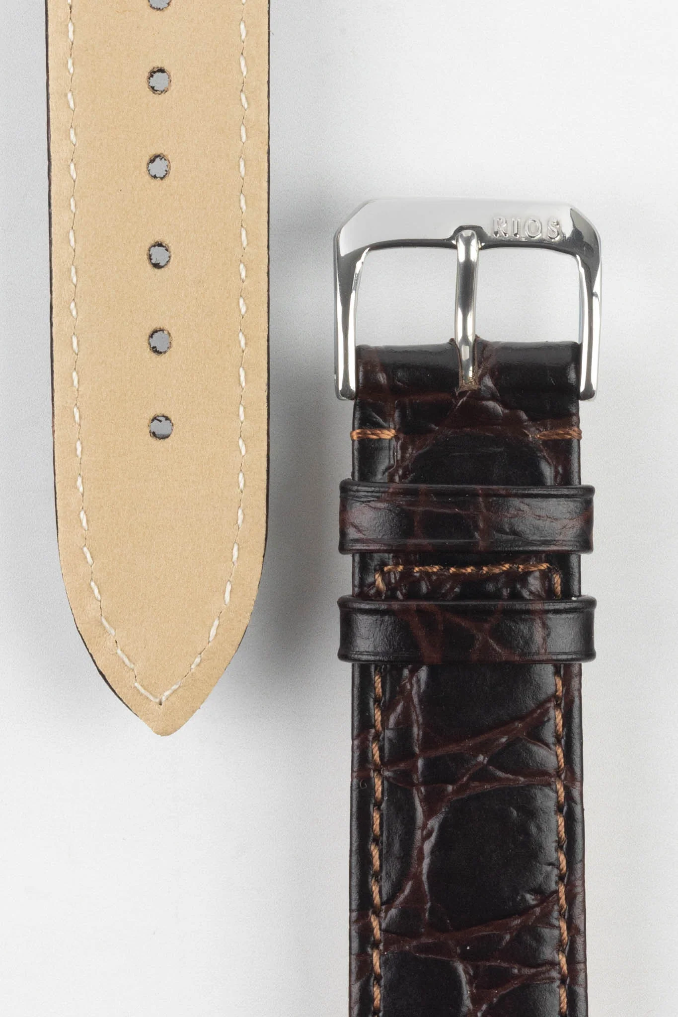 RIOS1931 BRAZIL Crocodile-Embossed Leather Watch Strap in MOCHA - Image 3