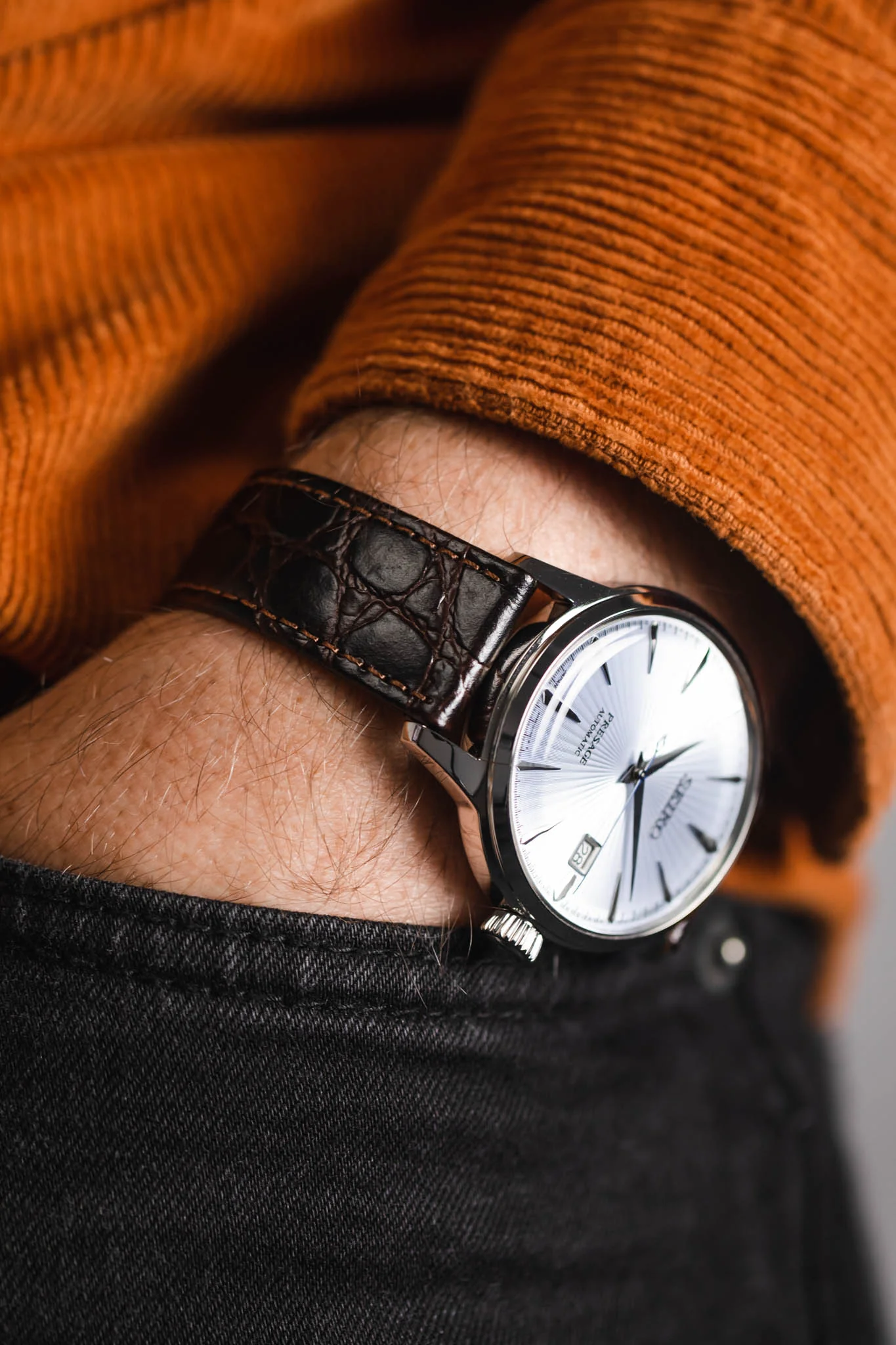 RIOS1931 BRAZIL Crocodile-Embossed Leather Watch Strap in MOCHA - Image 6