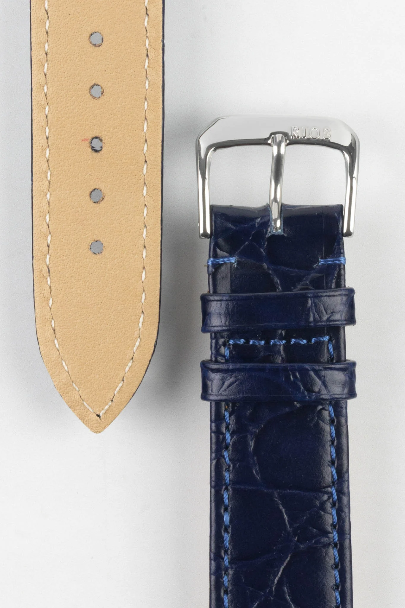 RIOS1931 BRAZIL Crocodile-Embossed Leather Watch Strap in OCEAN BLUE - Image 3