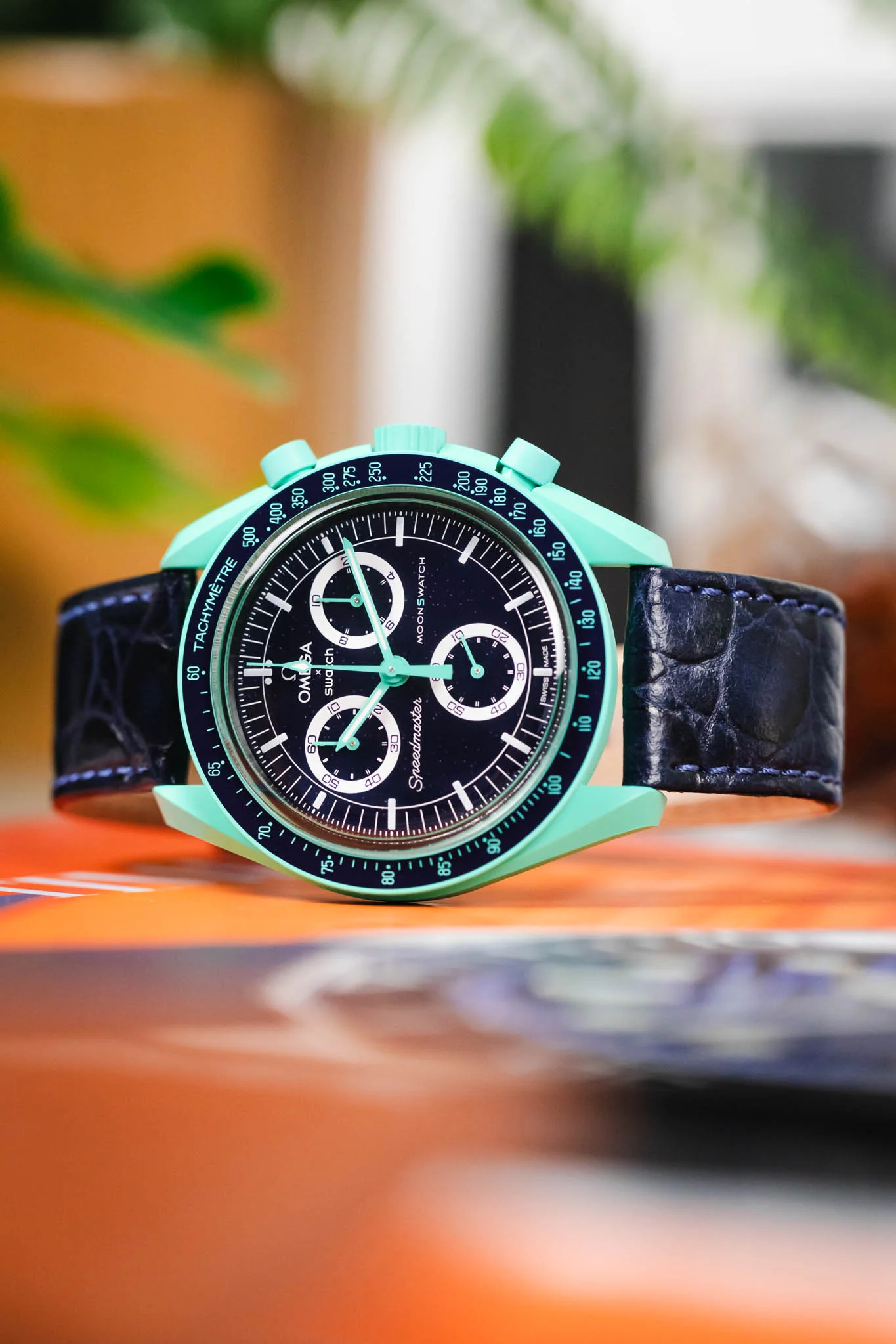 RIOS1931 BRAZIL Crocodile-Embossed Leather Watch Strap in OCEAN BLUE - Image 4