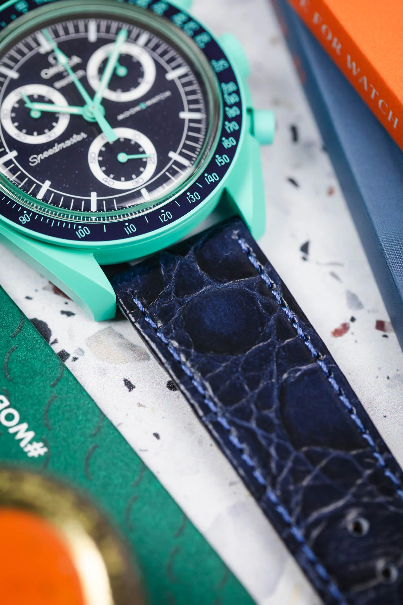 RIOS1931 BRAZIL Crocodile-Embossed Leather Watch Strap in OCEAN BLUE - Image 6