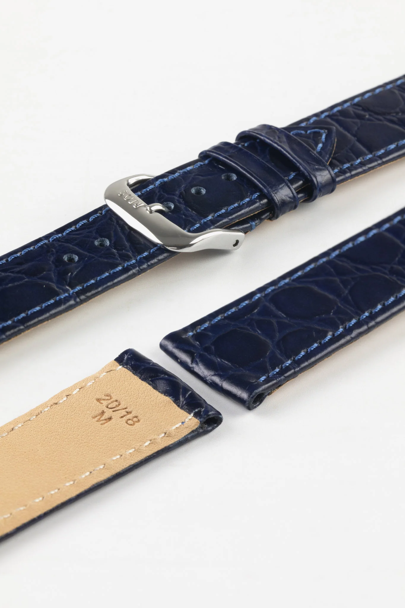 RIOS1931 BRAZIL Crocodile-Embossed Leather Watch Strap in OCEAN BLUE - Image 7