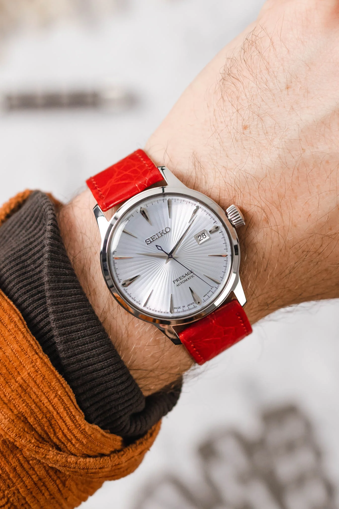 RIOS1931 BRAZIL Crocodile-Embossed Leather Watch Strap in RED - Image 2