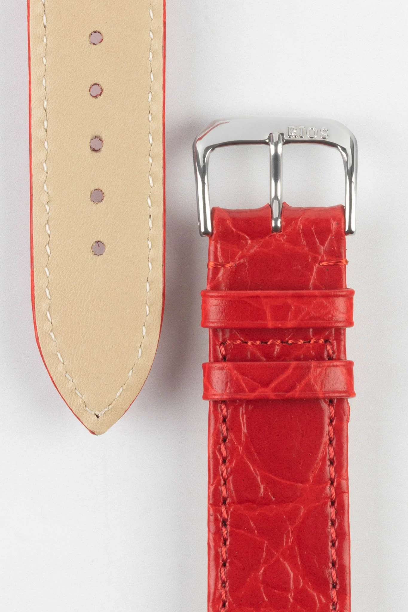 RIOS1931 BRAZIL Crocodile-Embossed Leather Watch Strap in RED - Image 3