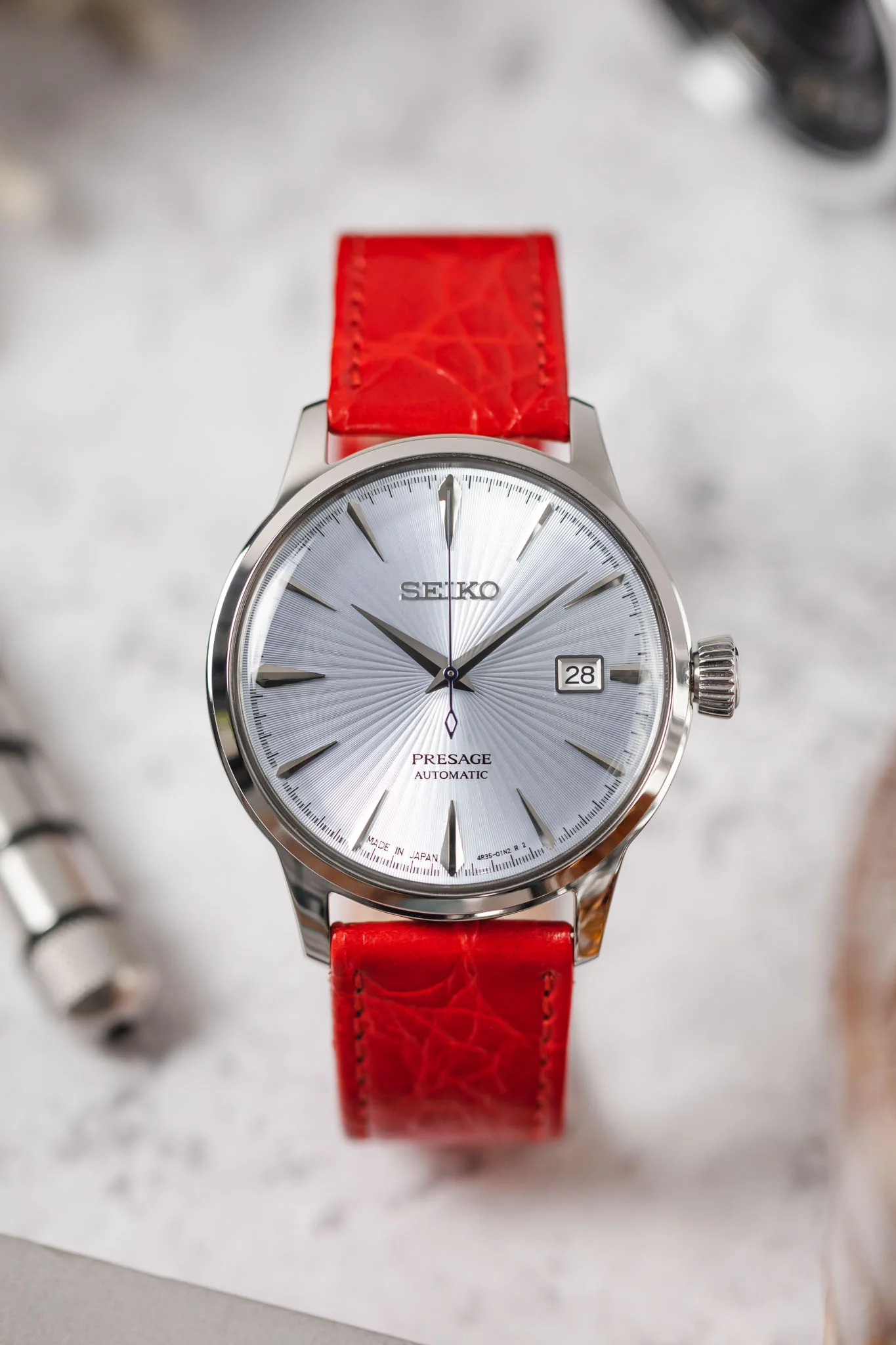 RIOS1931 BRAZIL Crocodile-Embossed Leather Watch Strap in RED - Image 4