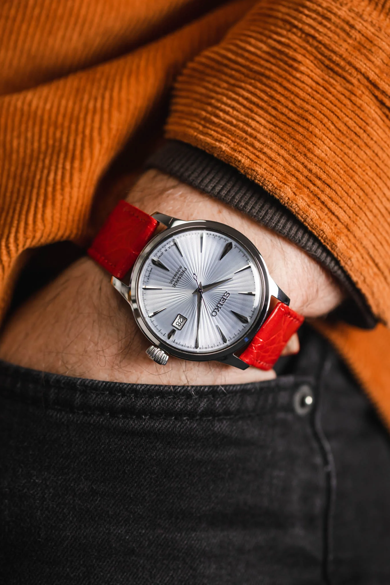 RIOS1931 BRAZIL Crocodile-Embossed Leather Watch Strap in RED - Image 6