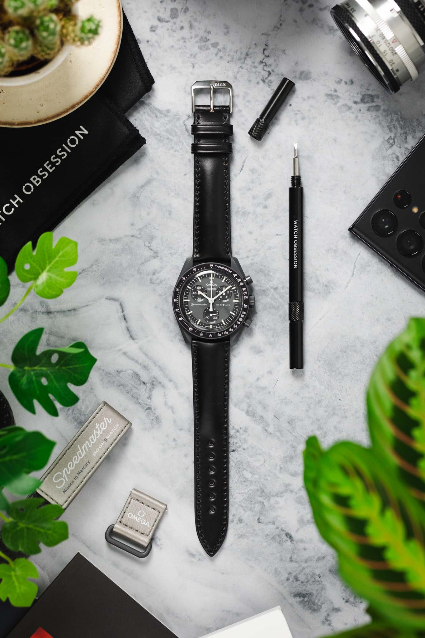 RIOS1931 CHICAGO Shell Cordovan Leather Watch Strap in BLACK - Image 9