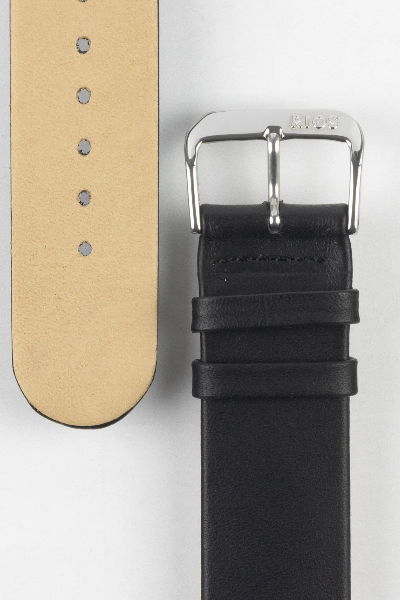 RIOS1931 CLASSIC Low-Profile Leather Watch Strap in BLACK - Image 3