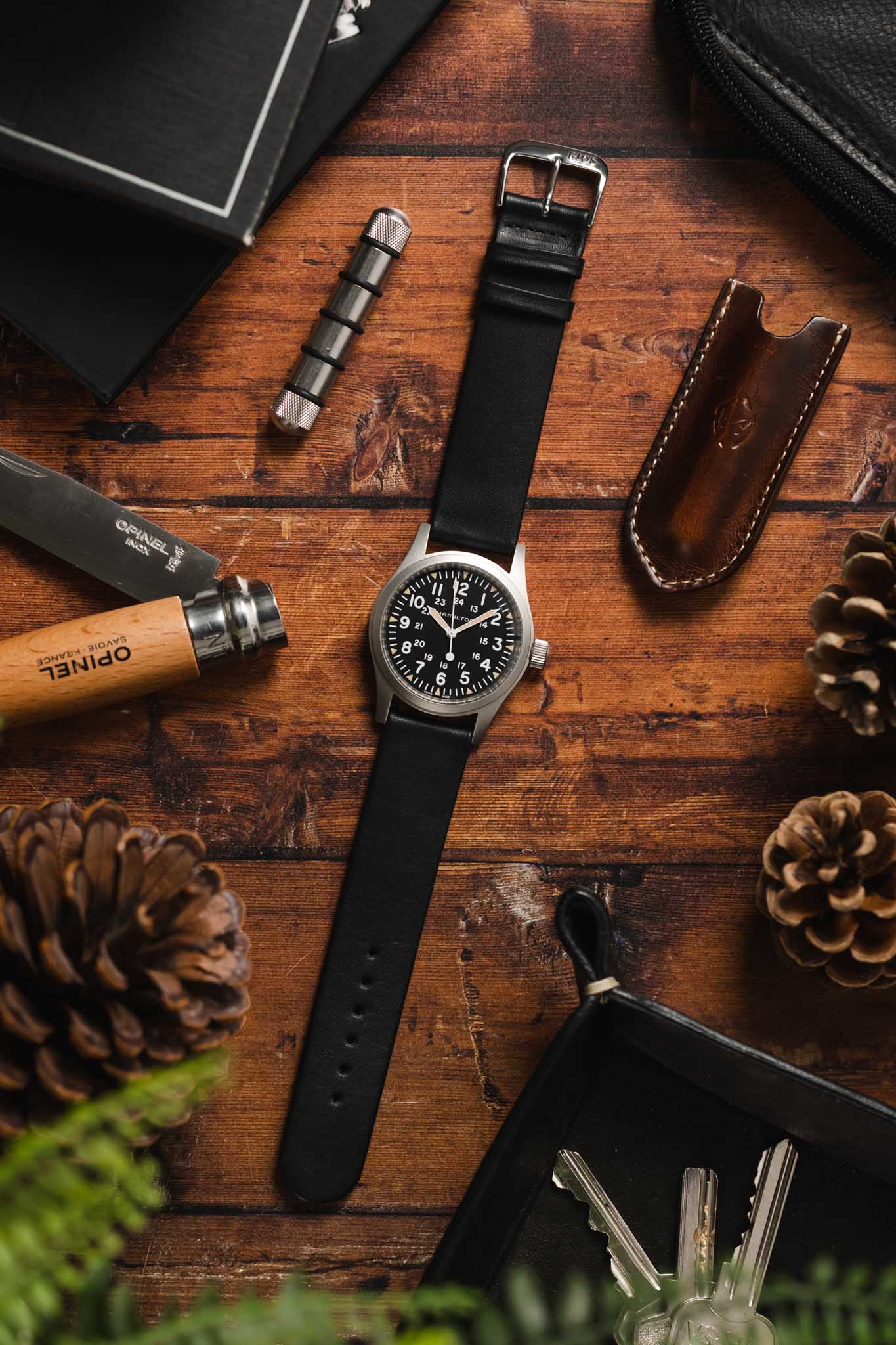 RIOS1931 CLASSIC Low-Profile Leather Watch Strap in BLACK - Image 9