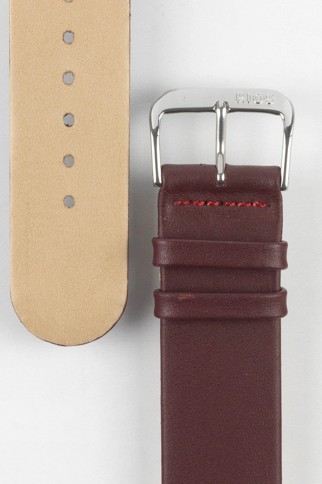 RIOS1931 CLASSIC Low-Profile Leather Watch Strap in BURGUNDY - Image 3