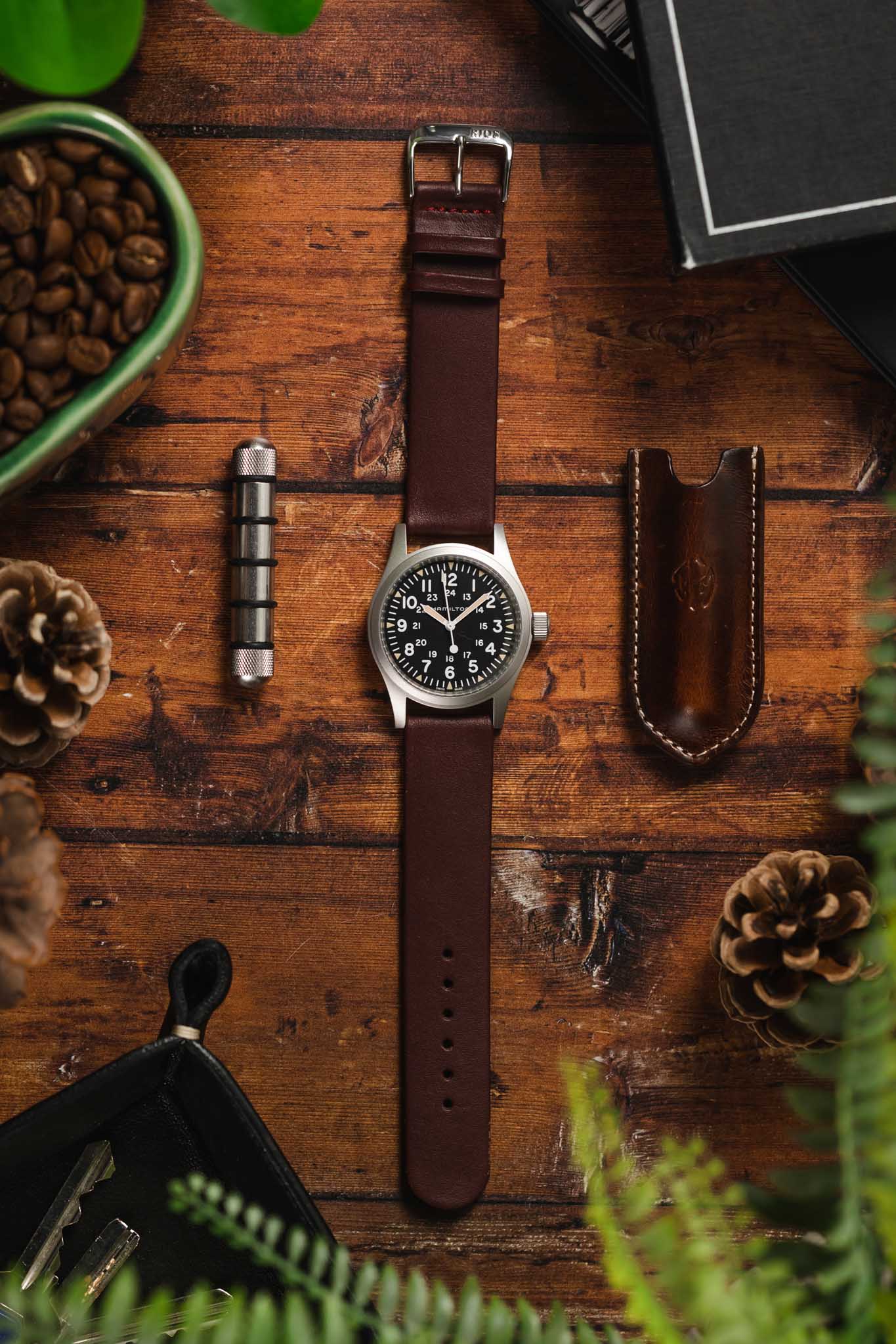RIOS1931 CLASSIC Low-Profile Leather Watch Strap in BURGUNDY - Image 9