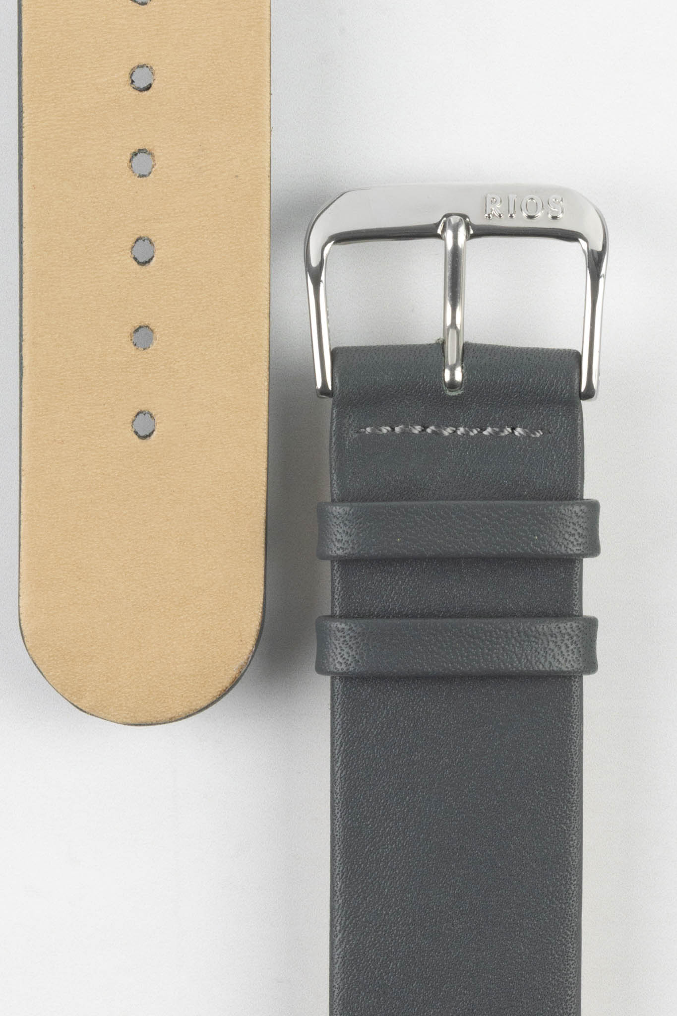RIOS1931 CLASSIC Low-Profile Leather Watch Strap in STONE GREY - Image 3