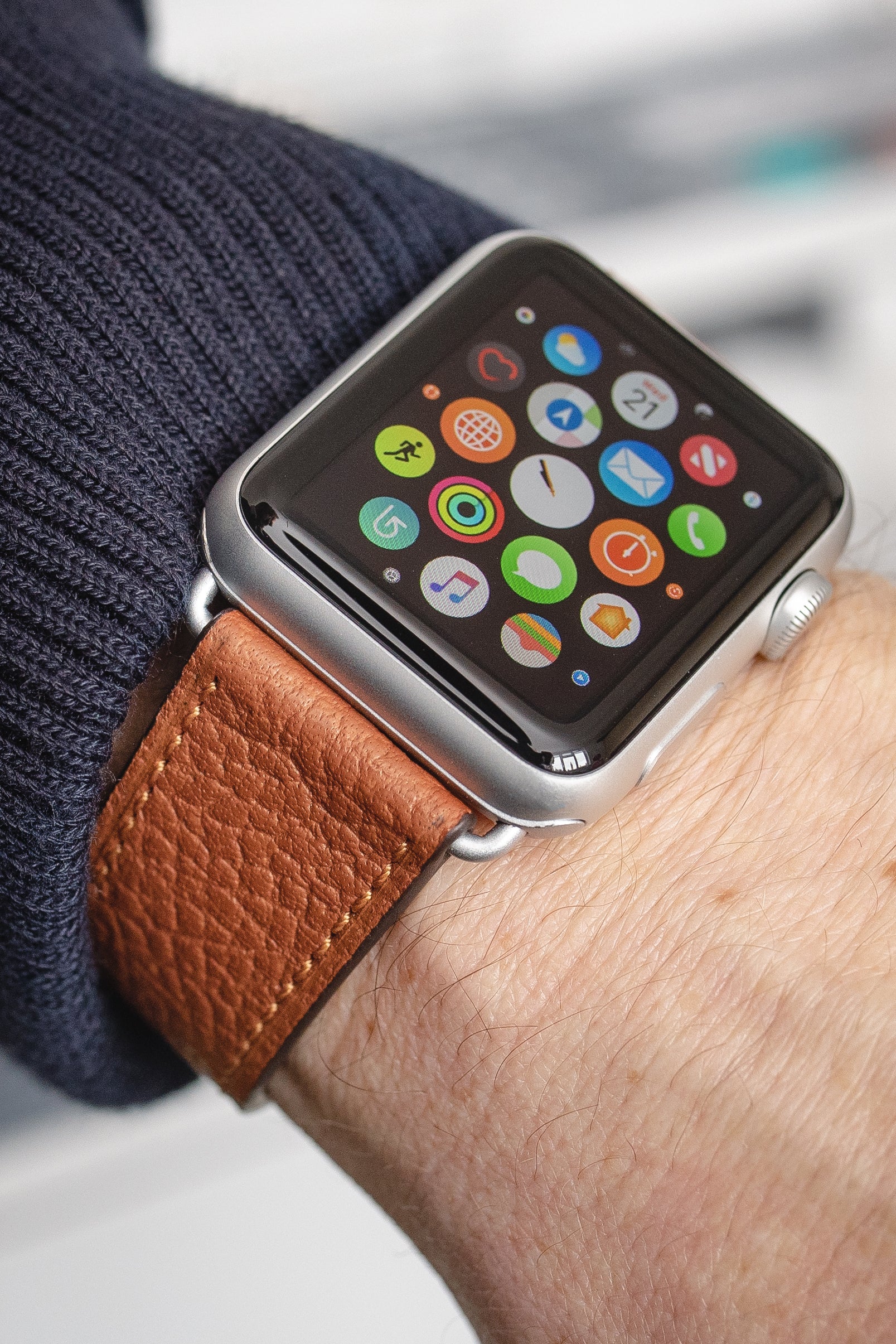 RIOS1931 CONNECT Buffalo Leather Watch Strap for 42 / 44 / 45mm / Ultra Apple Watch in COGNAC - Image 2