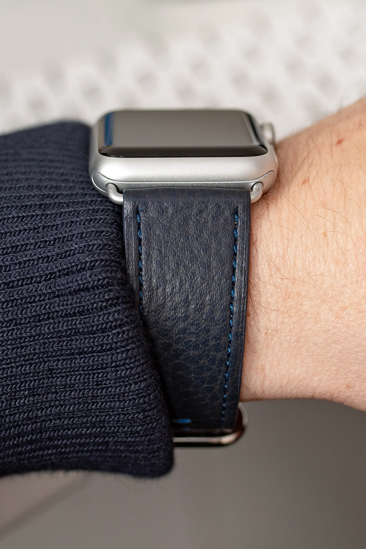 RIOS1931 CONNECT Buffalo Leather Watch Strap for 42 / 44 / 45mm / Ultra Apple Watch in OCEAN BLUE - Image 2
