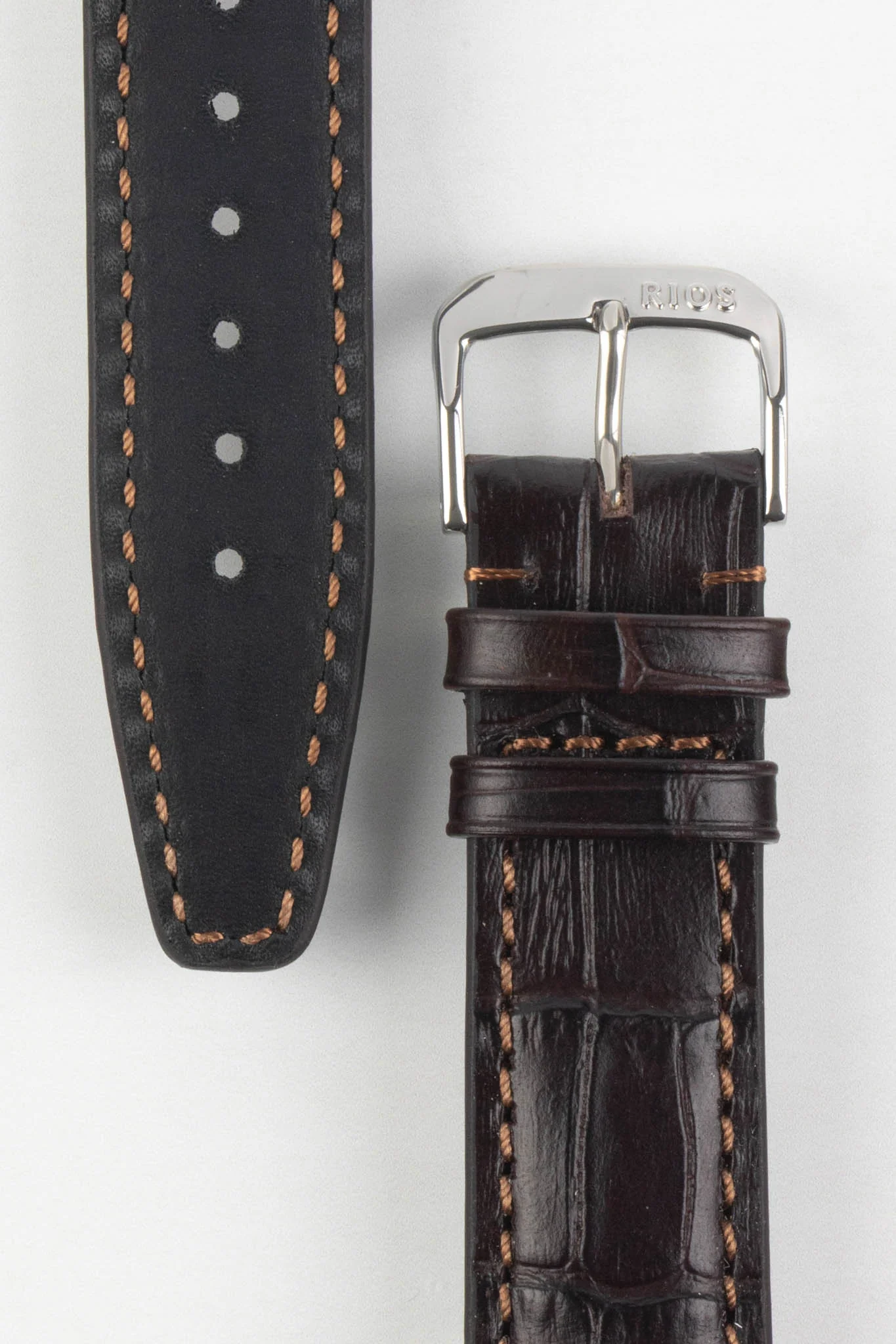 RIOS1931 DALLAS Alligator-Embossed Leather Watch Strap in MOCHA - Image 3