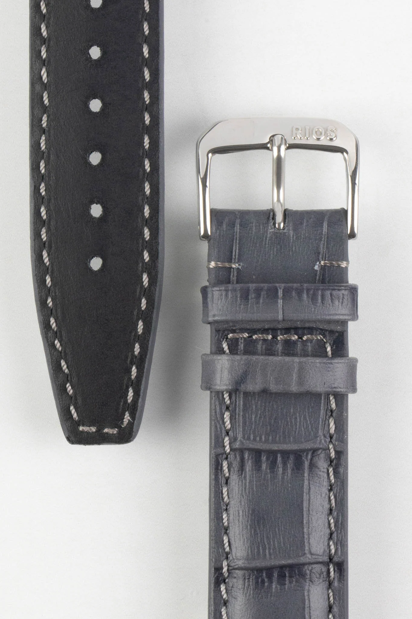 RIOS1931 DALLAS Alligator-Embossed Leather Watch Strap in STONE GREY - Image 3