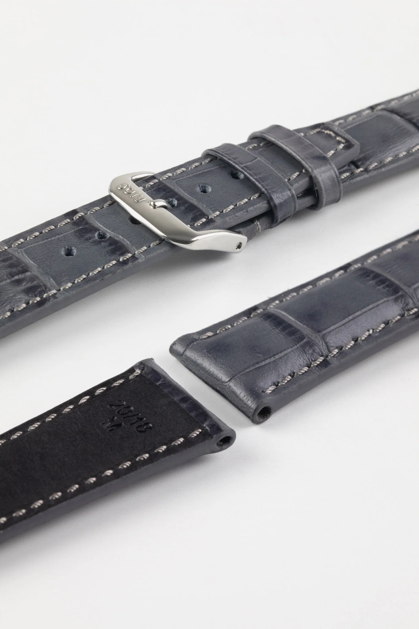 RIOS1931 DALLAS Alligator-Embossed Leather Watch Strap in STONE GREY - Image 7