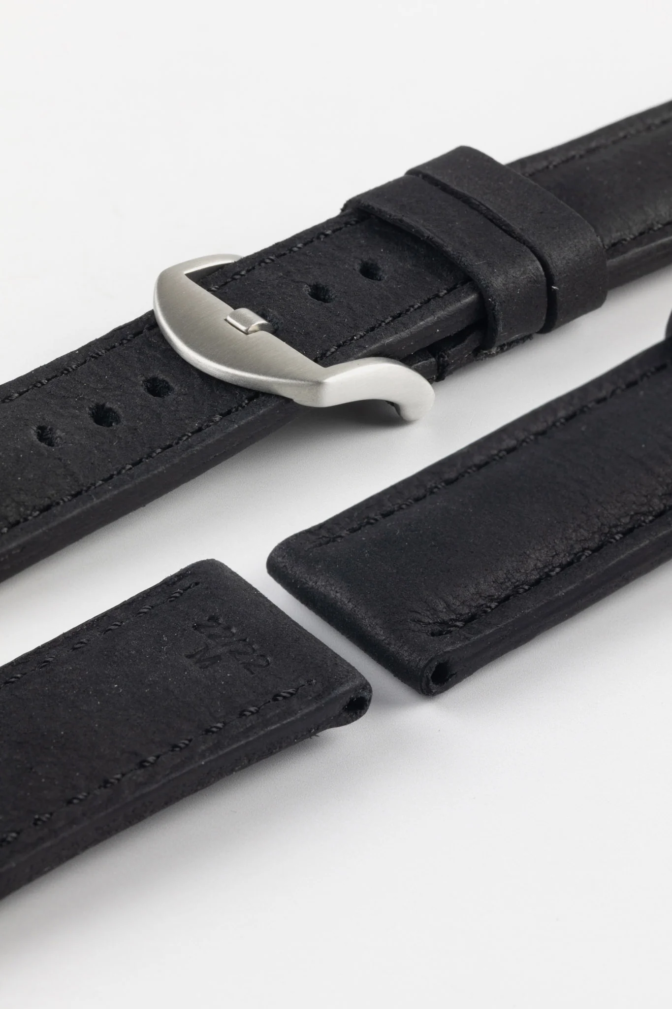 RIOS1931 DERBY Genuine Vintage Leather Watch Strap in BLACK - Image 10