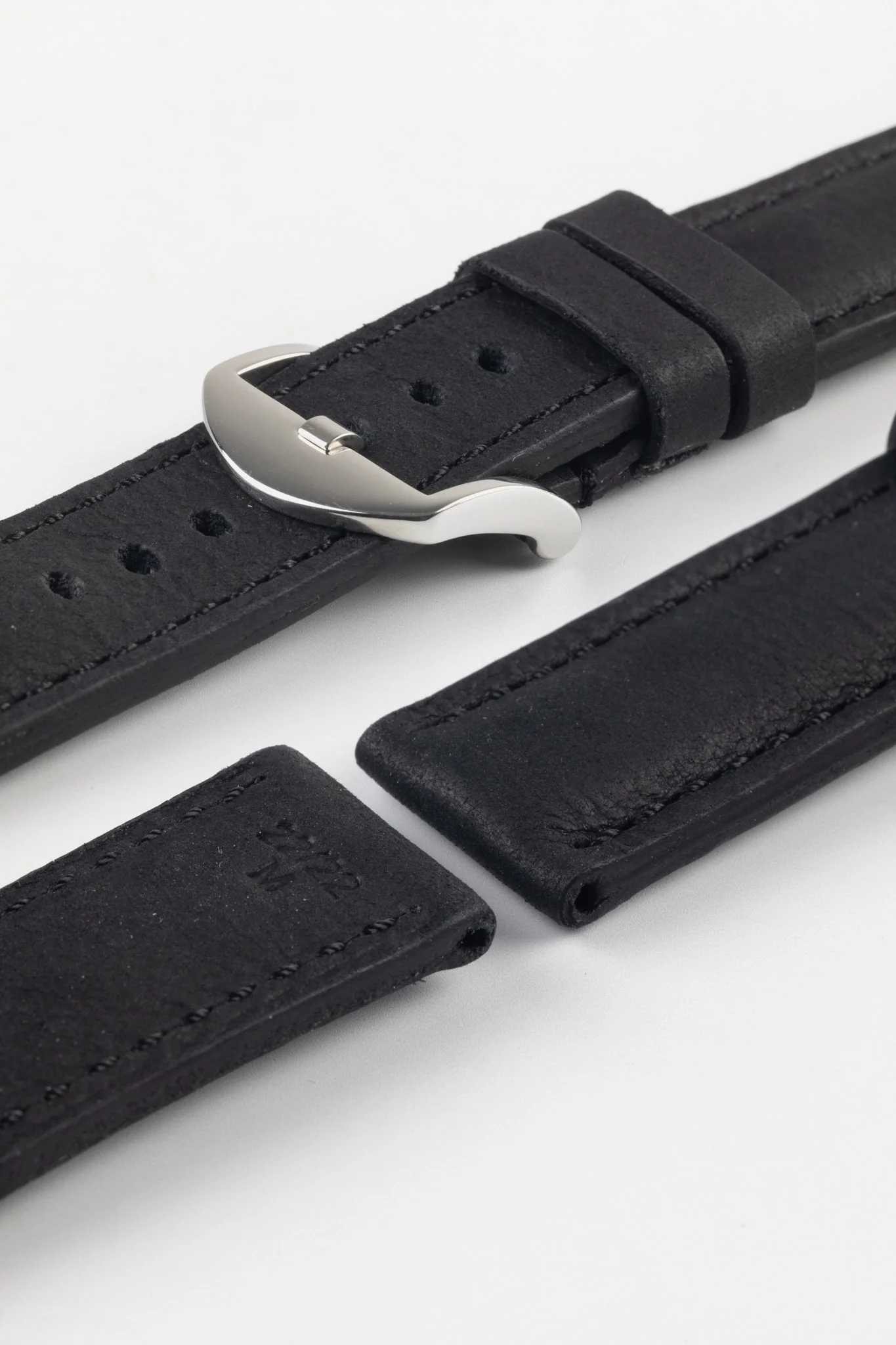 RIOS1931 DERBY Genuine Vintage Leather Watch Strap in BLACK - Image 11