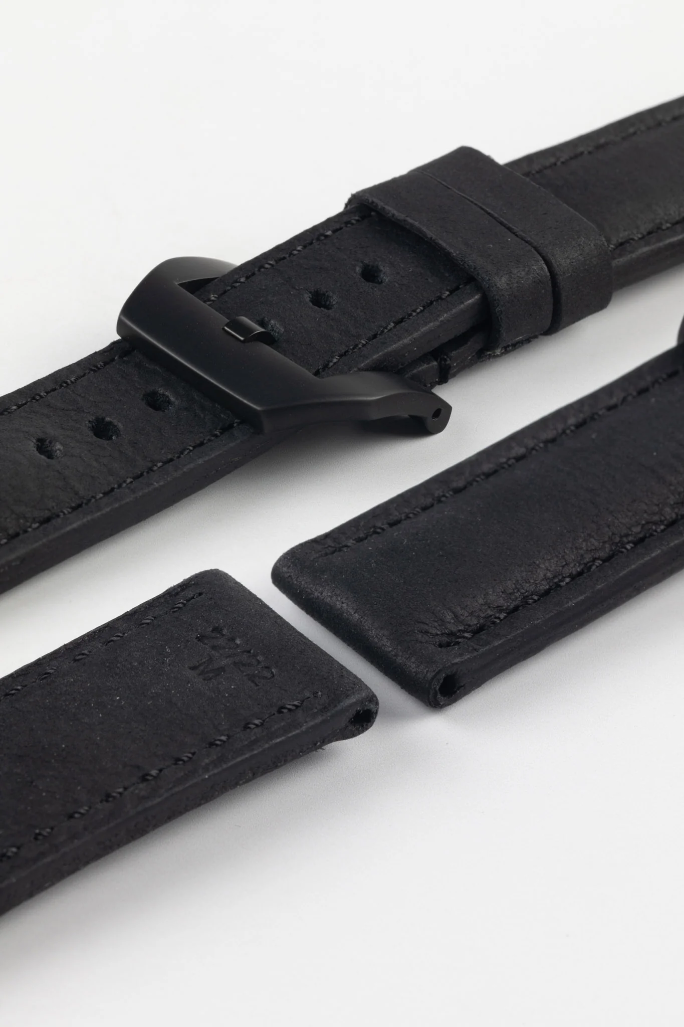 RIOS1931 DERBY Genuine Vintage Leather Watch Strap in BLACK - Image 13