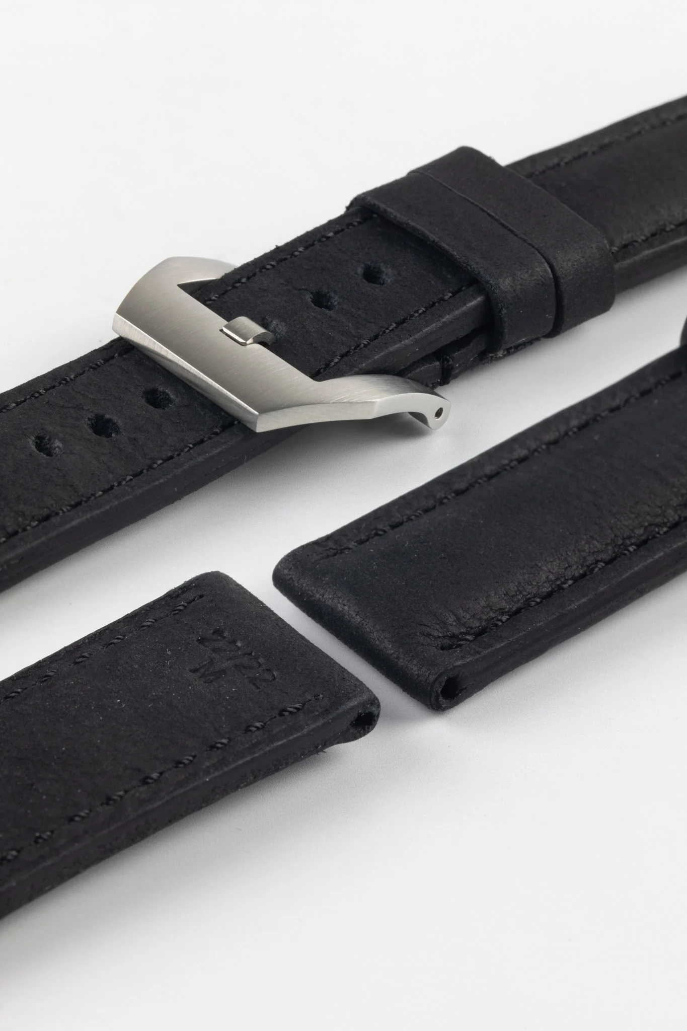RIOS1931 DERBY Genuine Vintage Leather Watch Strap in BLACK - Image 14