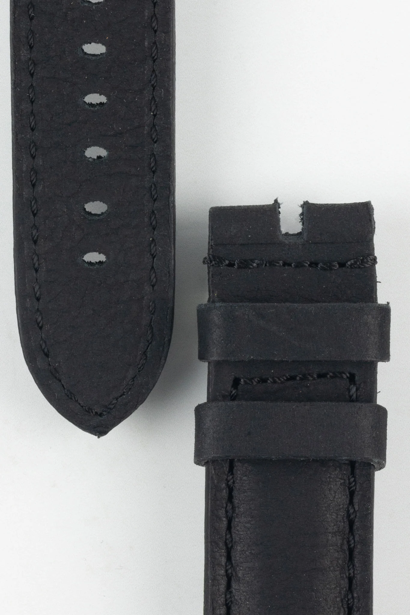RIOS1931 DERBY Genuine Vintage Leather Watch Strap in BLACK - Image 3