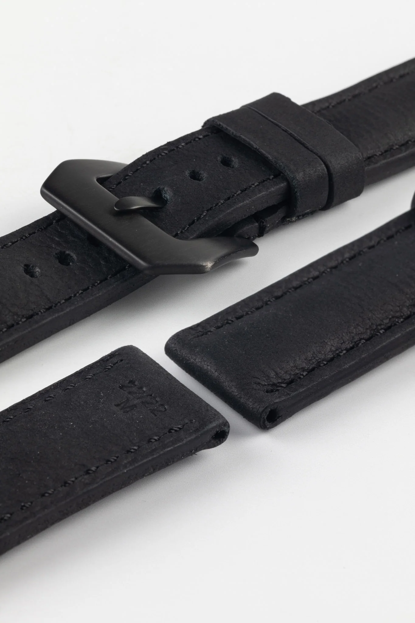 RIOS1931 DERBY Genuine Vintage Leather Watch Strap in BLACK - Image 6