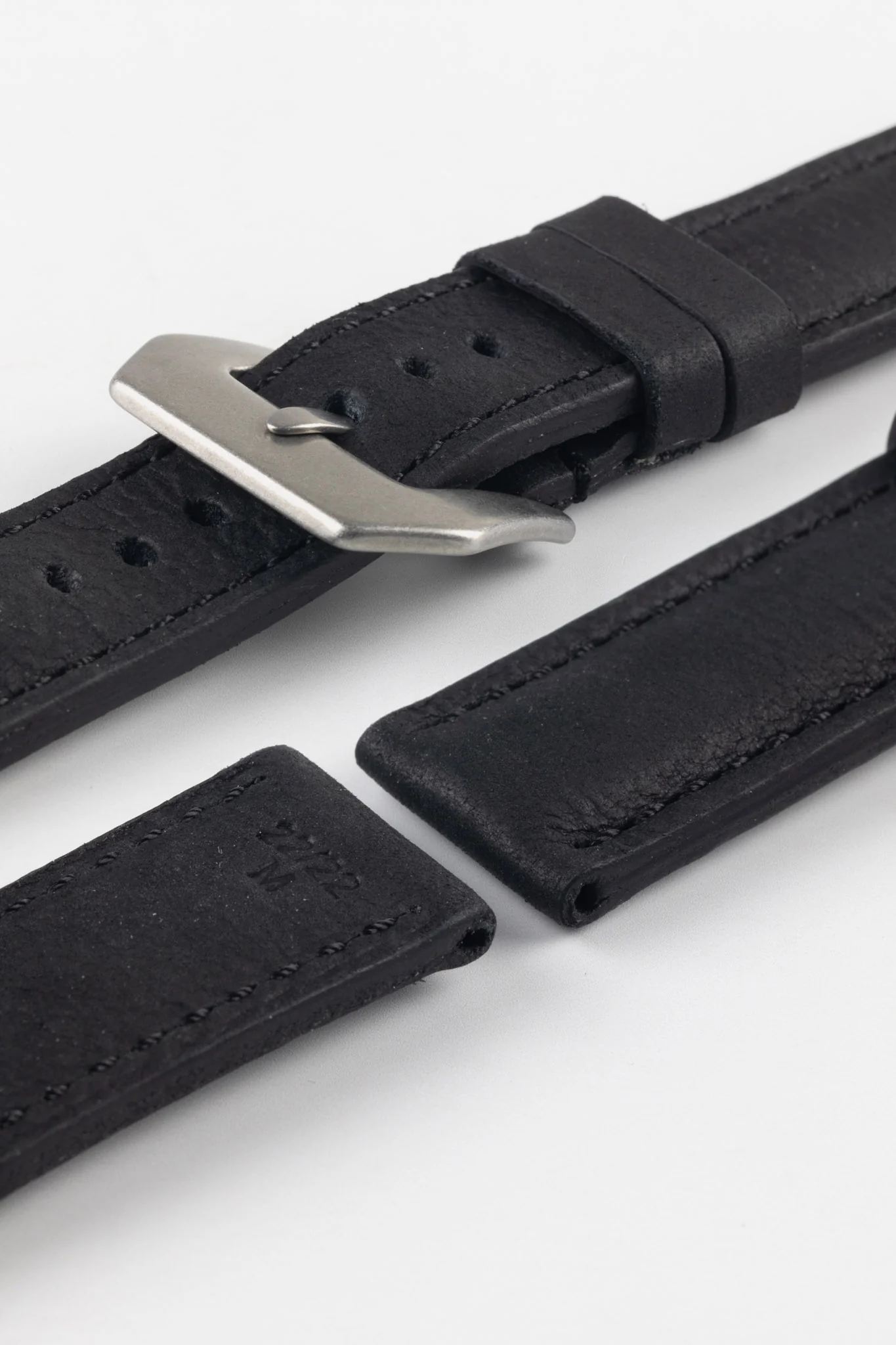 RIOS1931 DERBY Genuine Vintage Leather Watch Strap in BLACK - Image 7