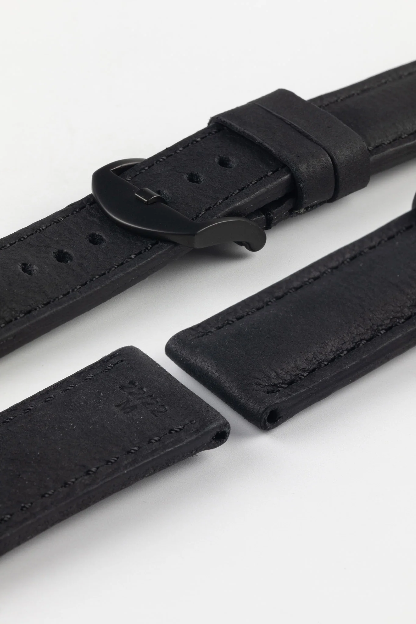 RIOS1931 DERBY Genuine Vintage Leather Watch Strap in BLACK - Image 8