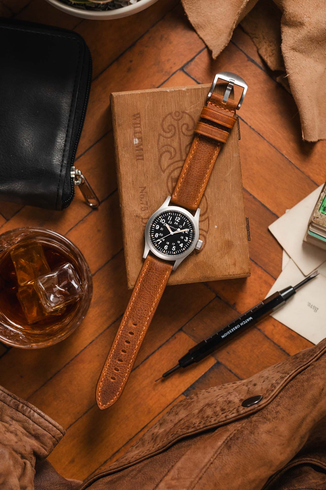 RIOS1931 DERBY Genuine Vintage Leather Watch Strap in COGNAC - Image 16
