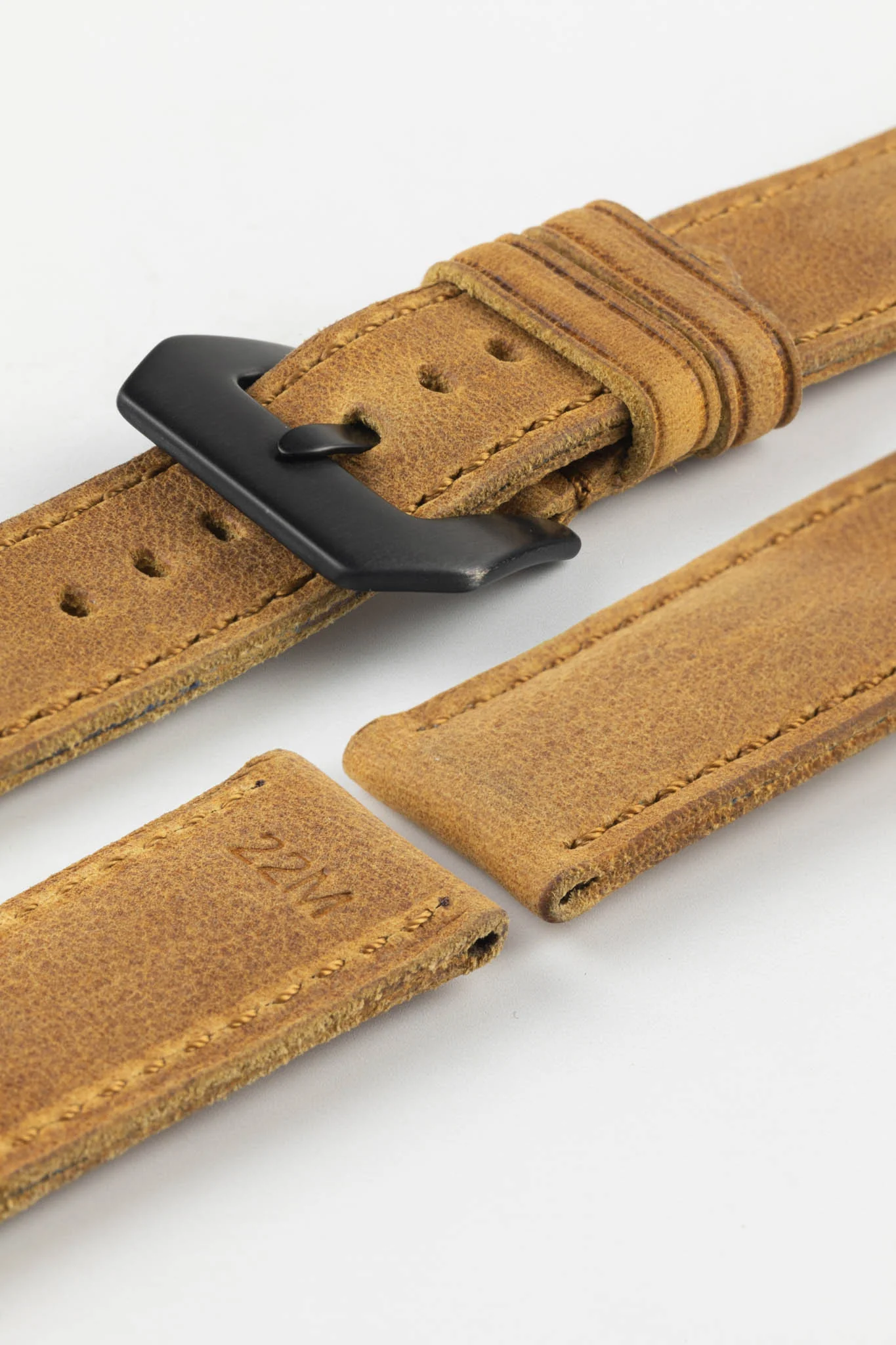 RIOS1931 DERBY Genuine Vintage Leather Watch Strap in HONEY - Image 6