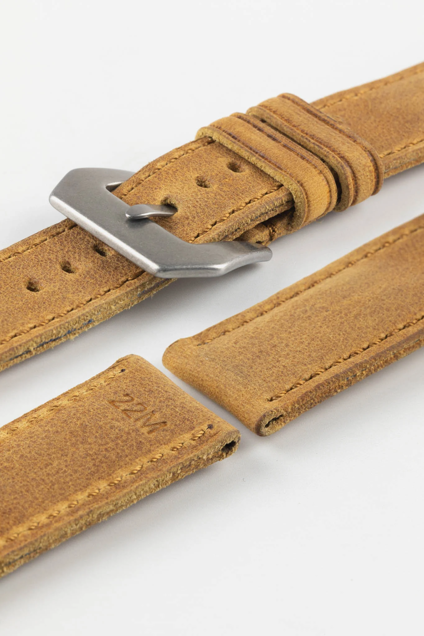 RIOS1931 DERBY Genuine Vintage Leather Watch Strap in HONEY - Image 7